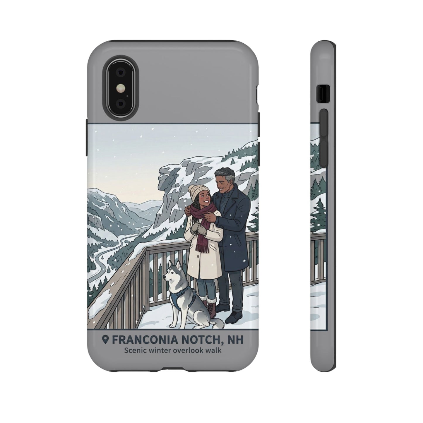 Winter Scenic Phone Case — Franconia Notch NH Couples & Husky Design