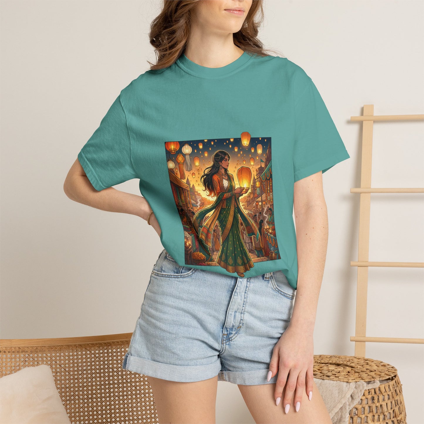 Diwali Lantern Festival T-Shirt — Indian Dancer with Floating Sky Lanterns