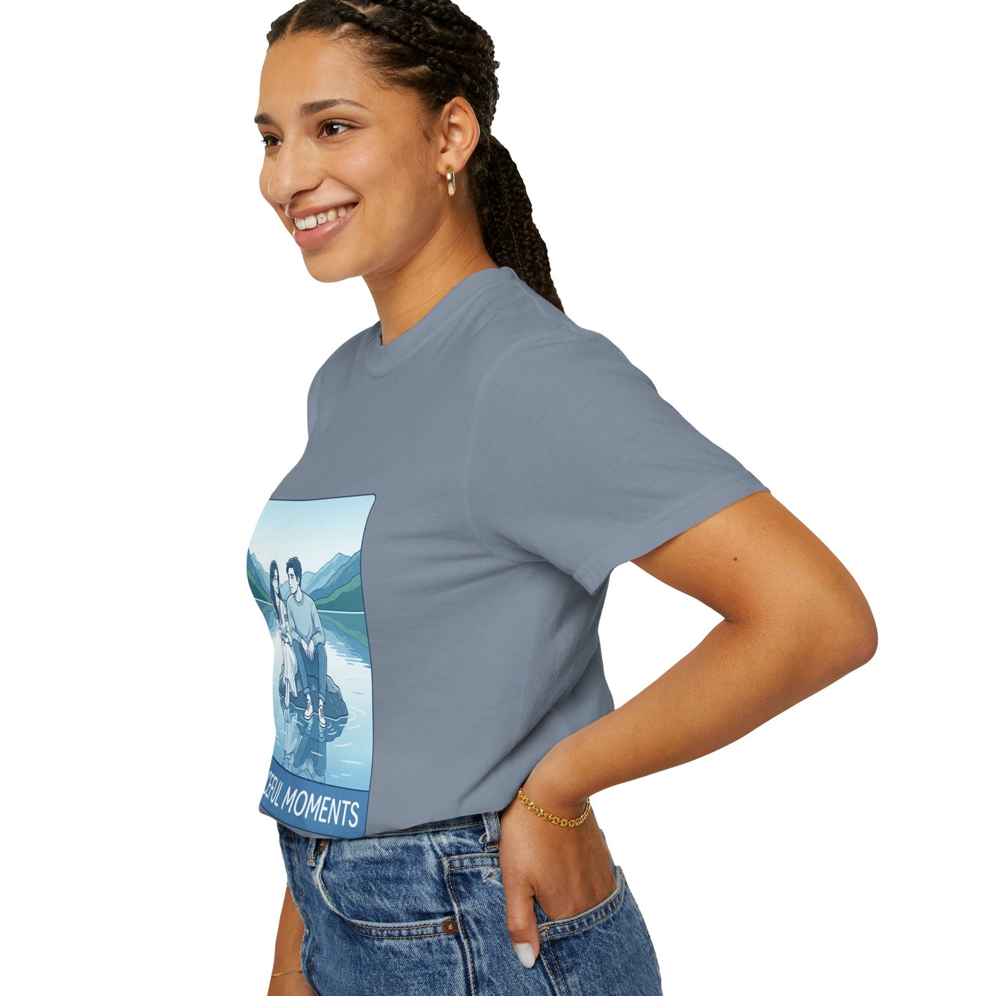 Peaceful Moments Tee — Couple Sitting by Lake Graphic T-Shirt