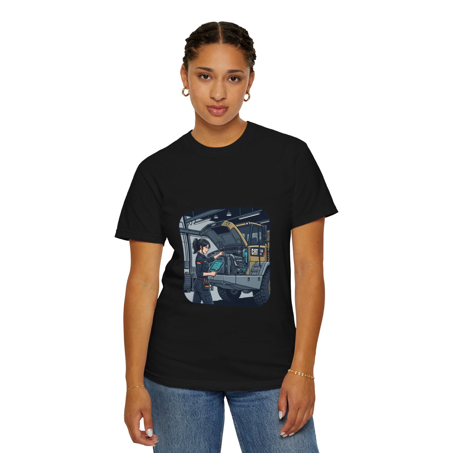 Mechanic Garage Scene T-Shirt — Vintage Truck Repair Illustration