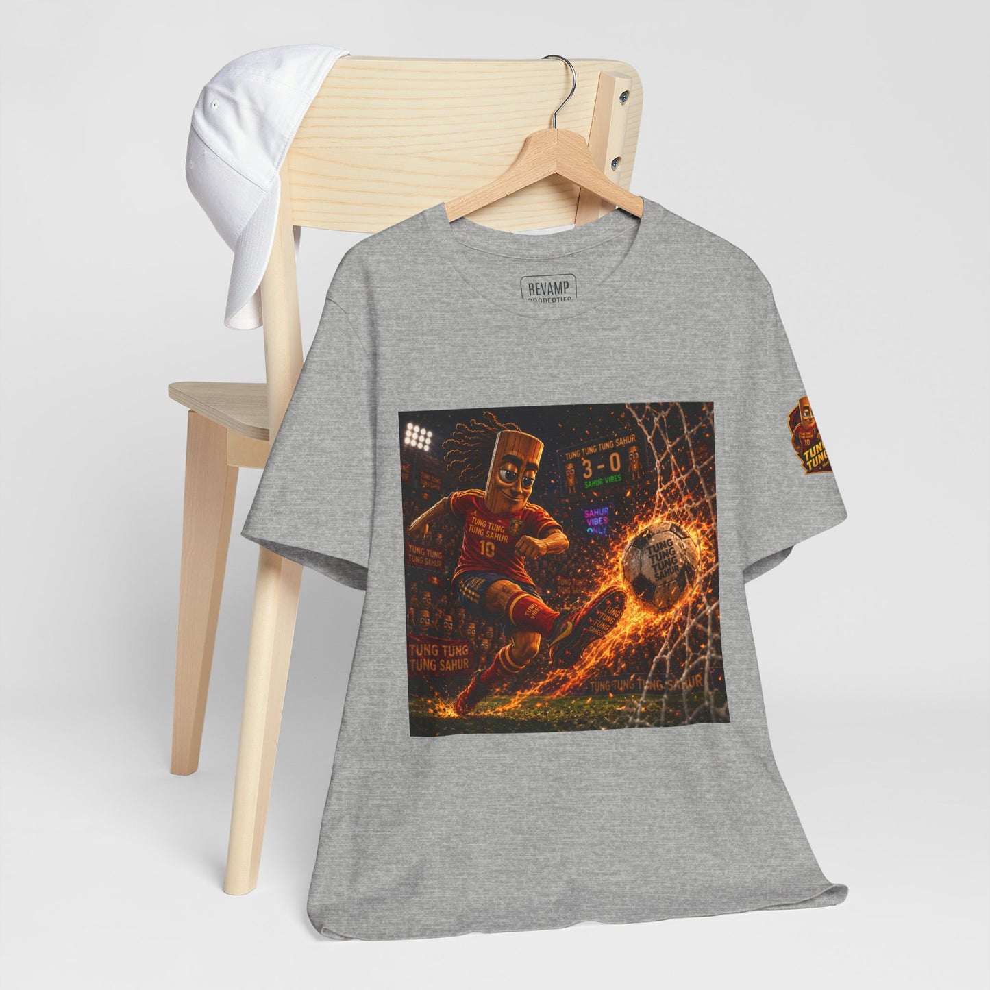 Tung Tung Tung Sahur Soccer Kick Firestorm Graphic Tee — ‘Goal’ Animated Kick Design