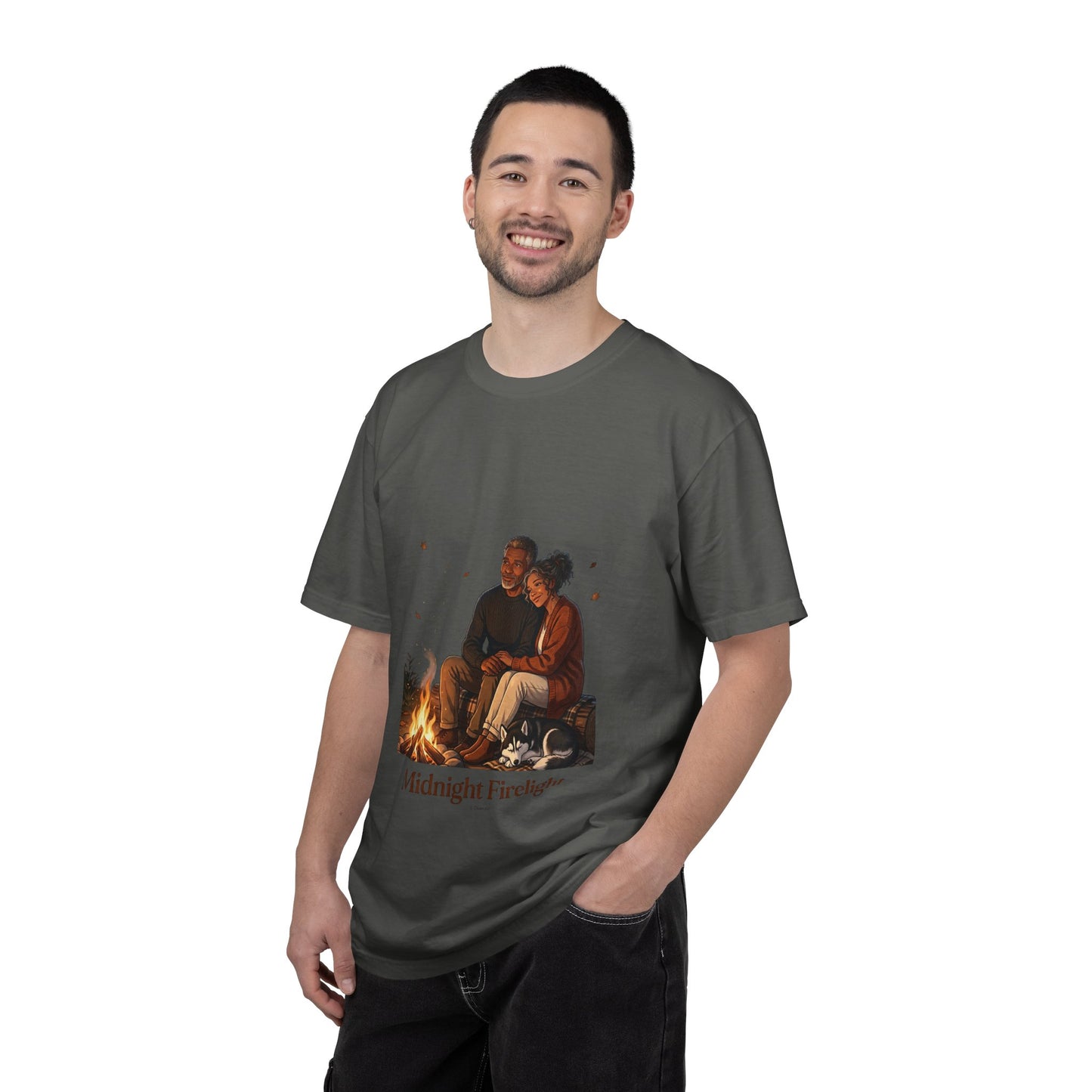Midnight Firelight T-Shirt — Cozy Couple Campfire Graphic Tee