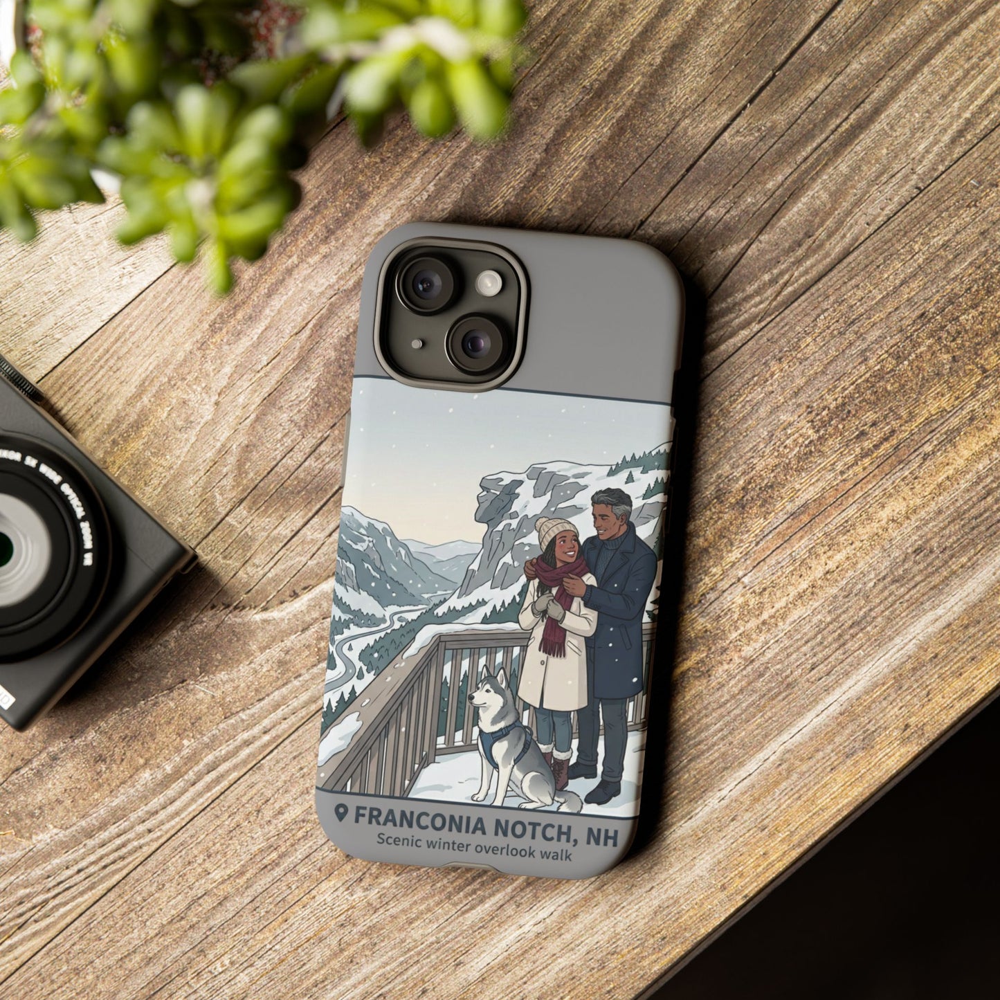 Winter Scenic Phone Case — Franconia Notch NH Couples & Husky Design