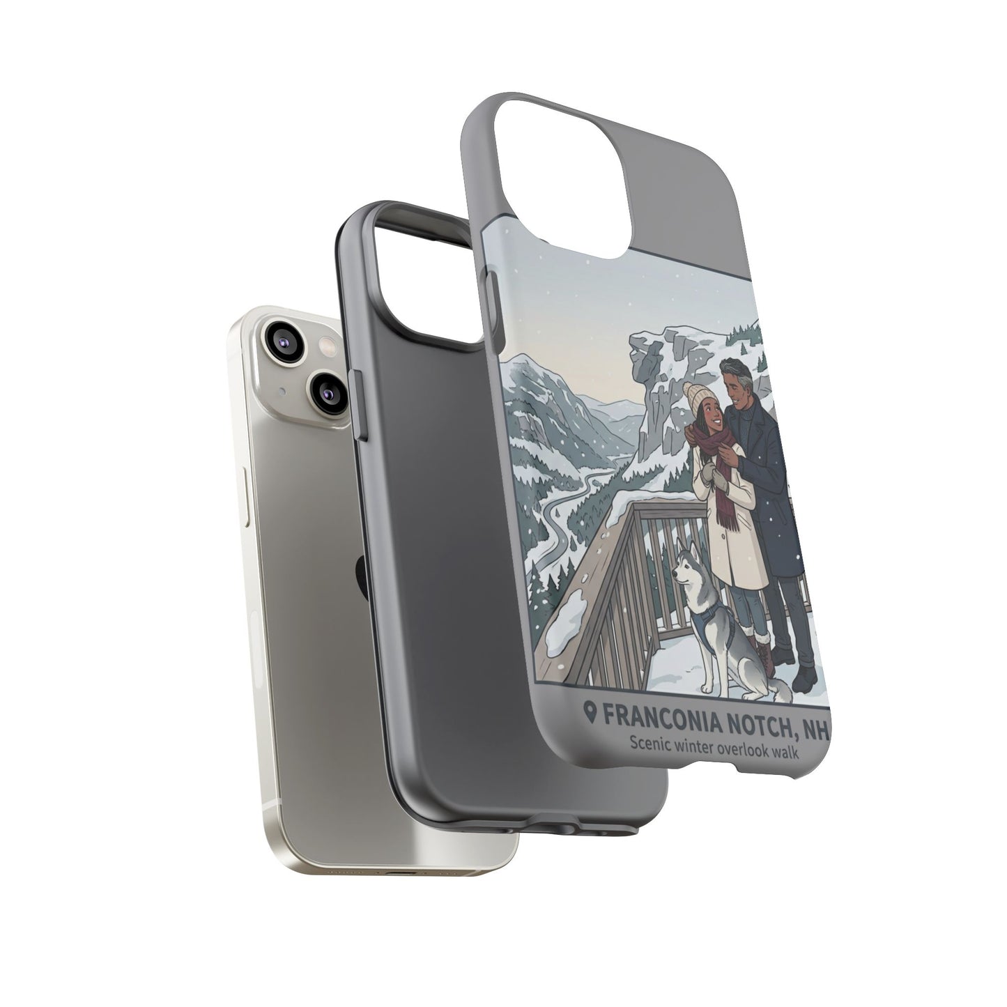 Winter Scenic Phone Case — Franconia Notch NH Couples & Husky Design
