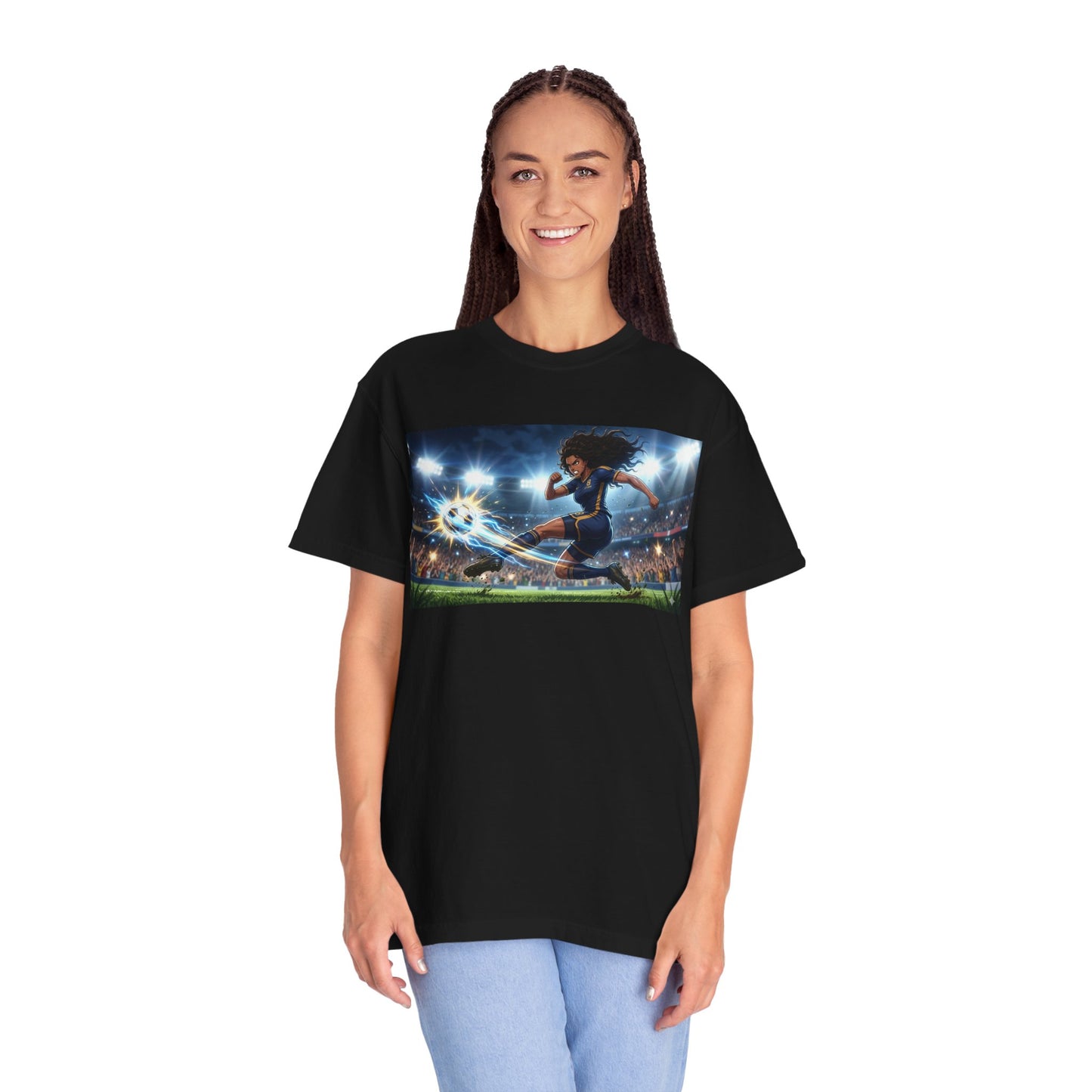 Soccer Kick Graphic T-Shirt — Energetic Stadium Football Design