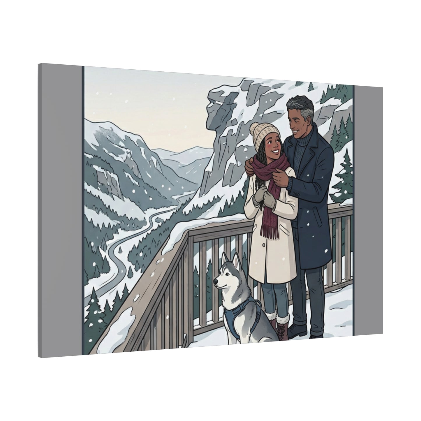 Franconia Notch Winter Couple Canvas Wall Art — Scenic New Hampshire Snowy Overlook Print