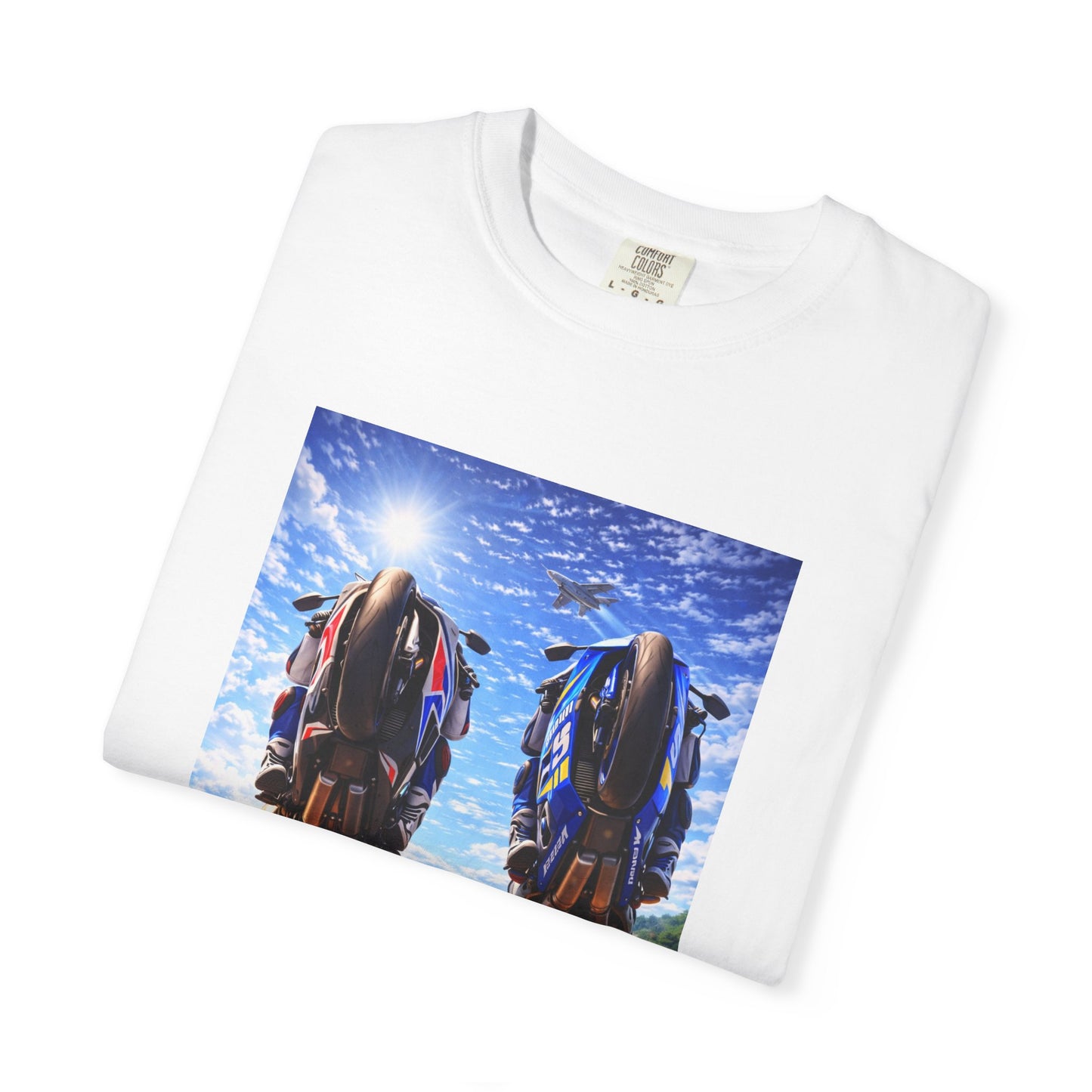 Motorcycle Sunset T-Shirt — Two Bikes Riding Into the Horizon