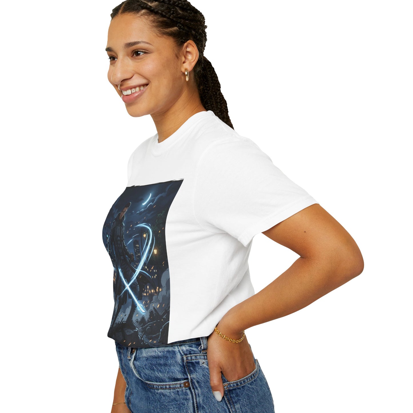 Urban Night Warrior T-Shirt — Neon Samurai Cityscape