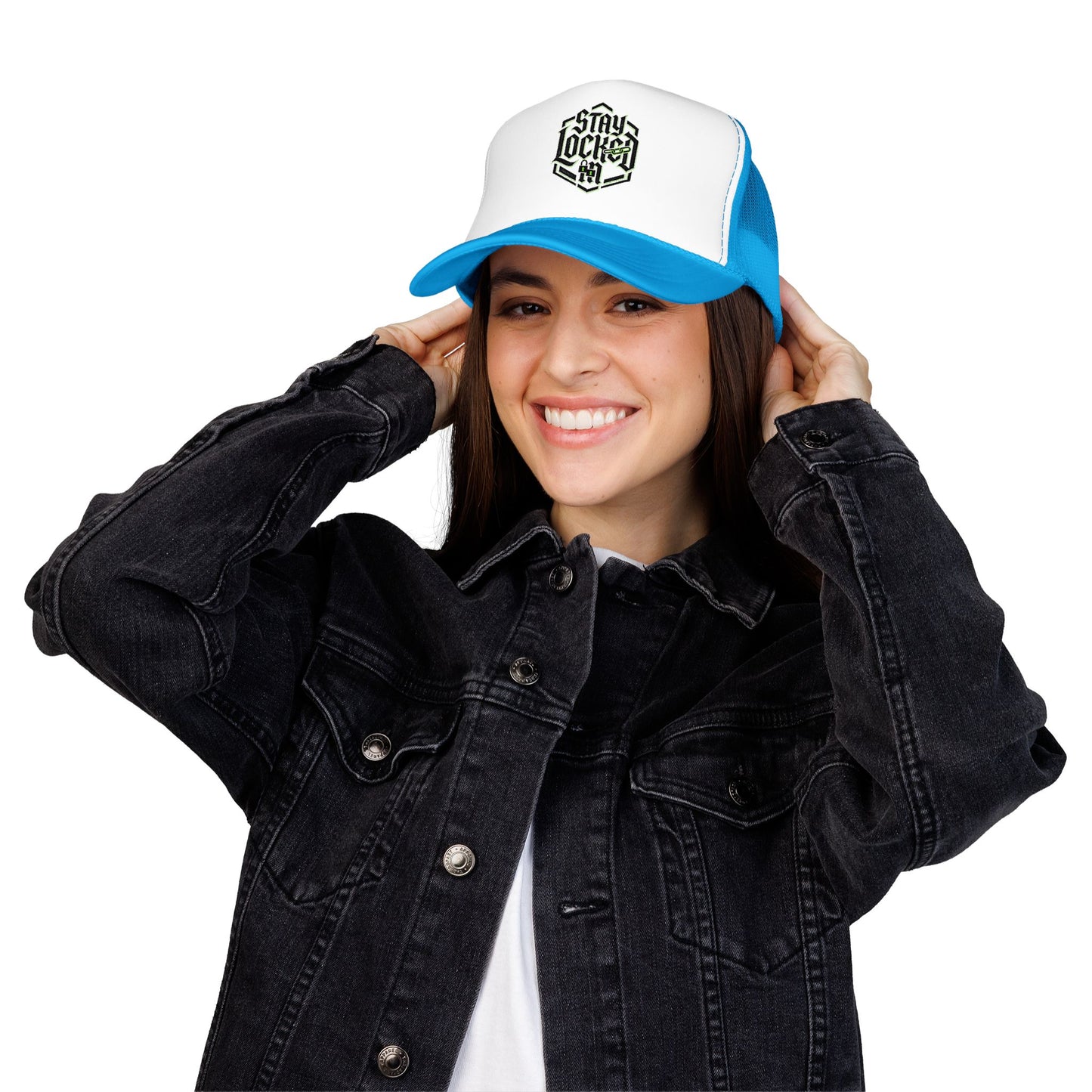 Trucker Hat – Neon 'Stay Lucked In' Embroidered Mesh Cap