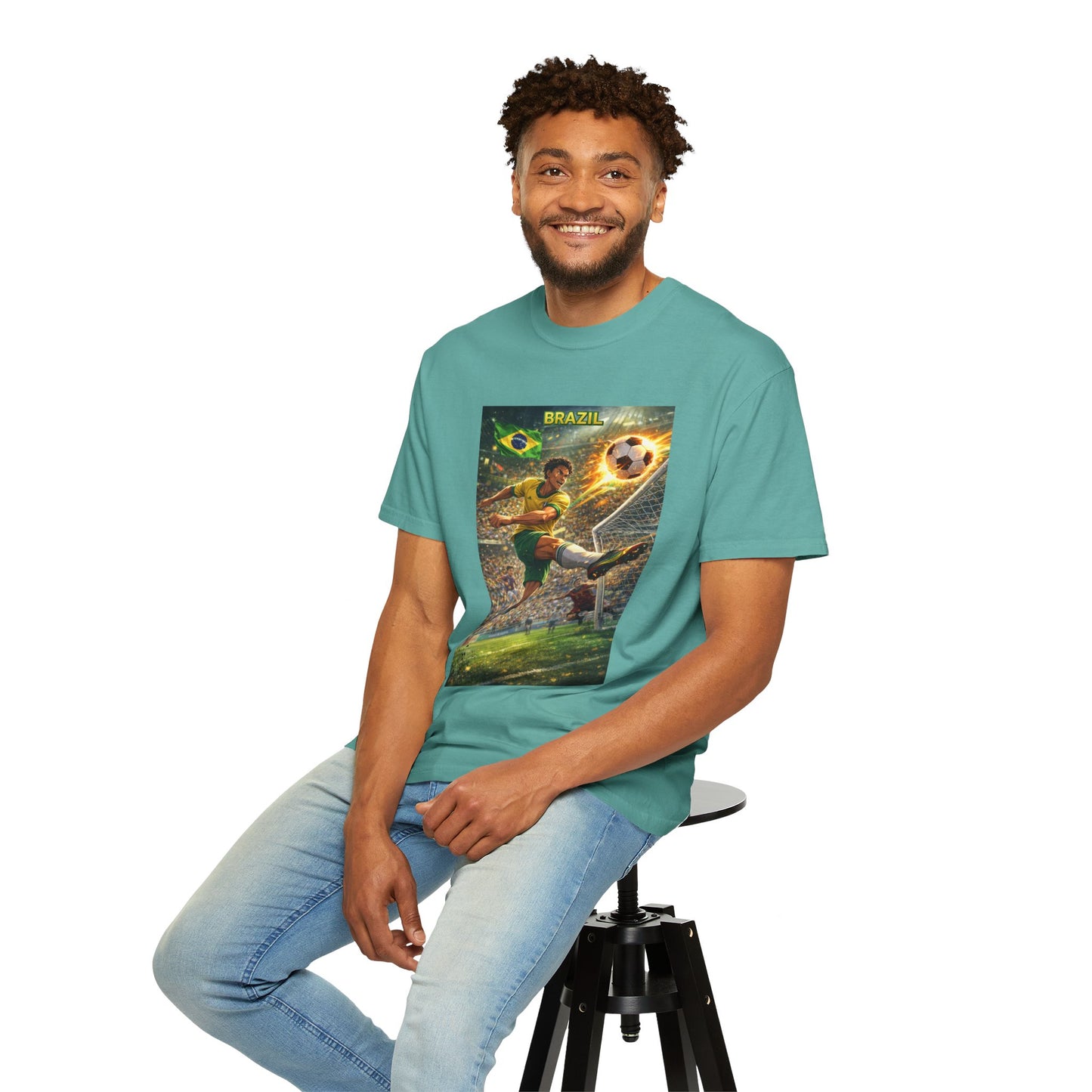 Brazil Soccer T-Shirt – Vintage Player Kick Graphic (Brazil)