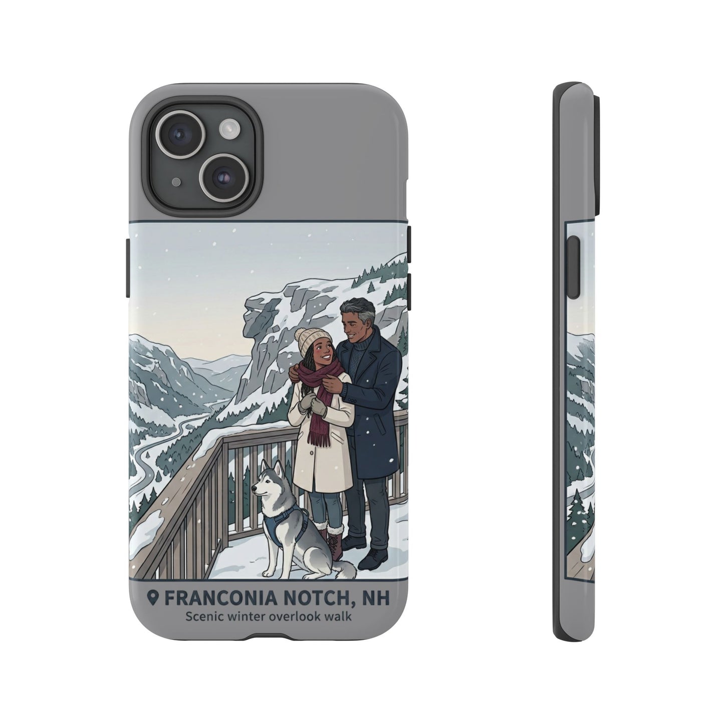 Winter Scenic Phone Case — Franconia Notch NH Couples & Husky Design