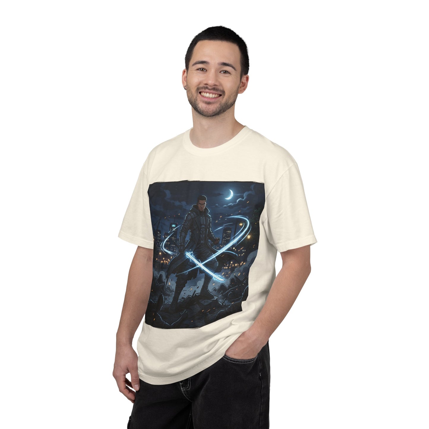 Urban Night Warrior T-Shirt — Neon Samurai Cityscape