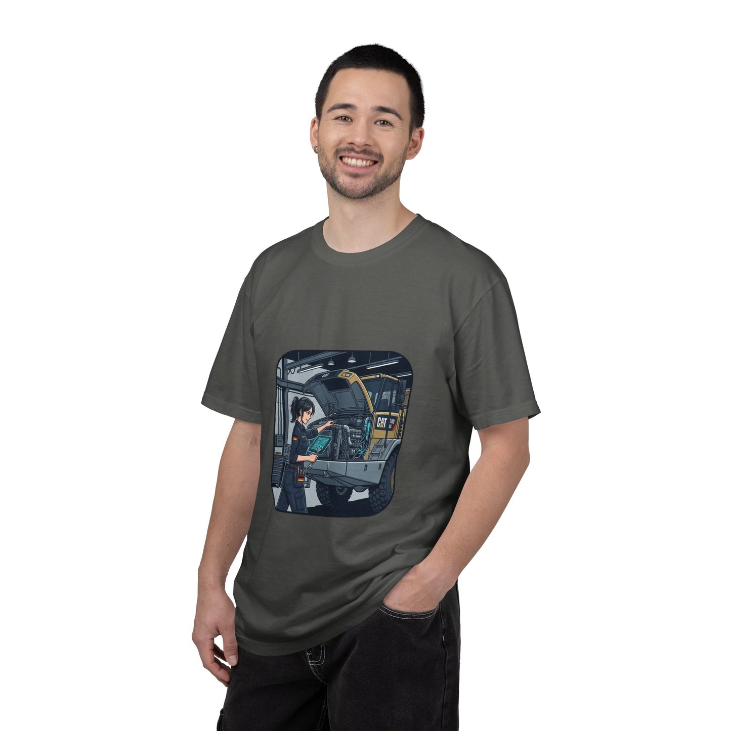 Mechanic Garage Scene T-Shirt — Vintage Truck Repair Illustration