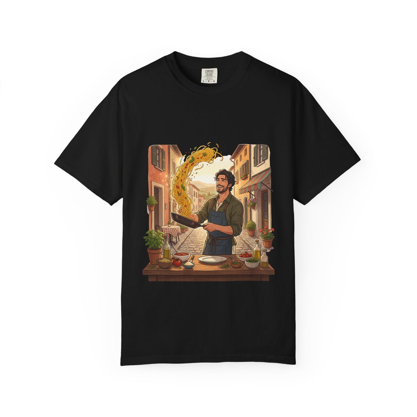 Italian Chef Pasta Toss T-Shirt — Vintage Street Kitchen Cooking Graphic Tee