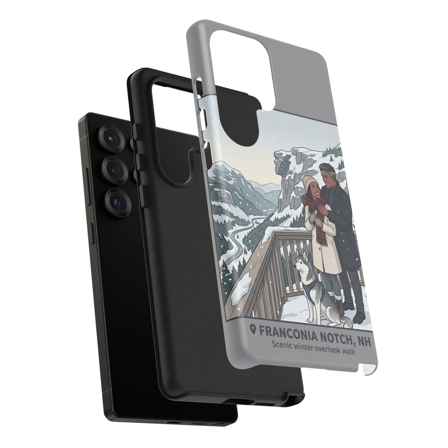 Winter Scenic Phone Case — Franconia Notch NH Couples & Husky Design