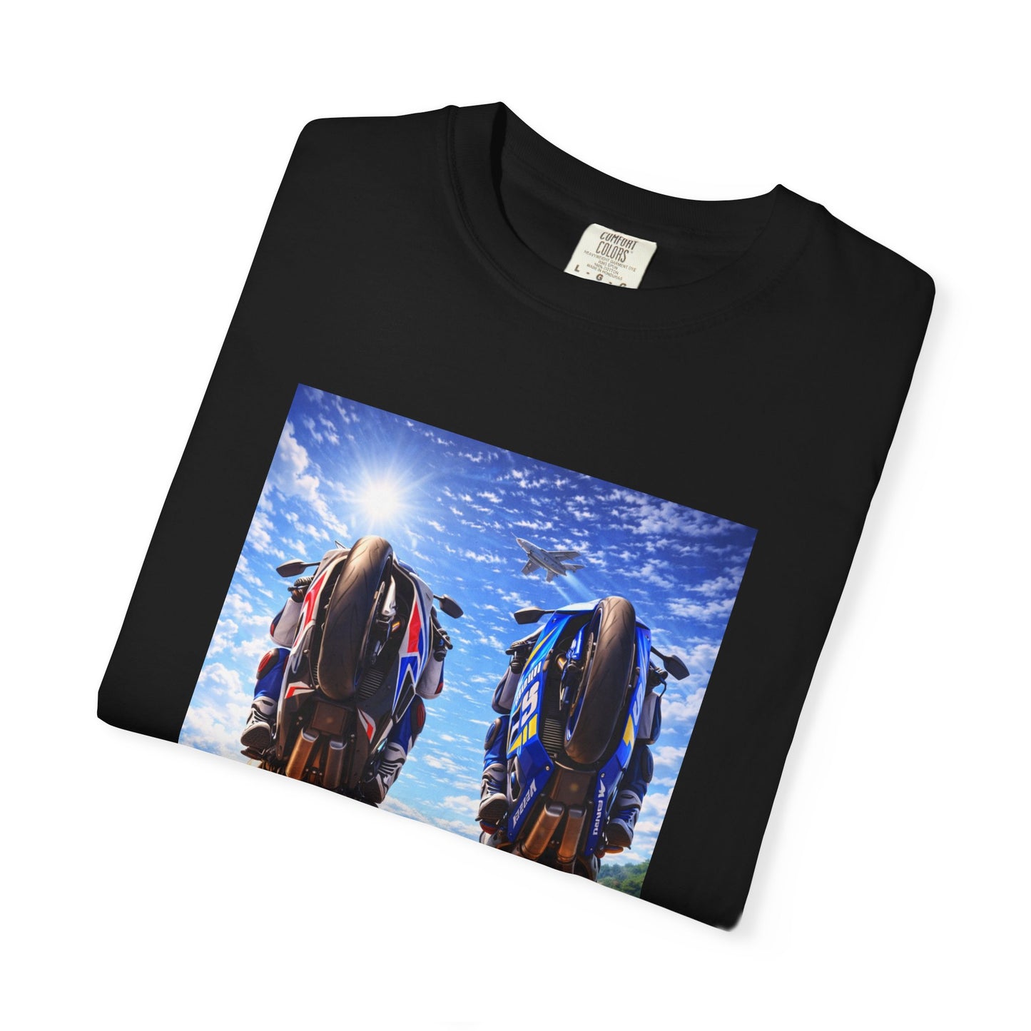 Motorcycle Sunset T-Shirt — Two Bikes Riding Into the Horizon