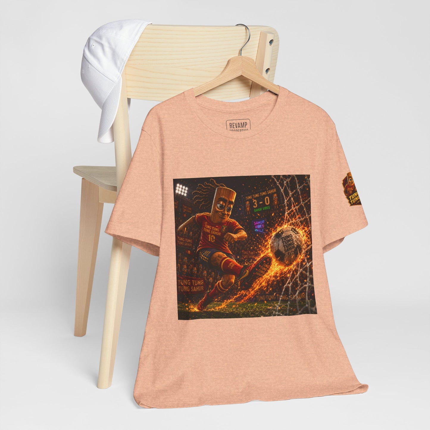 Tung Tung Tung Sahur Soccer Kick Firestorm Graphic Tee — ‘Goal’ Animated Kick Design