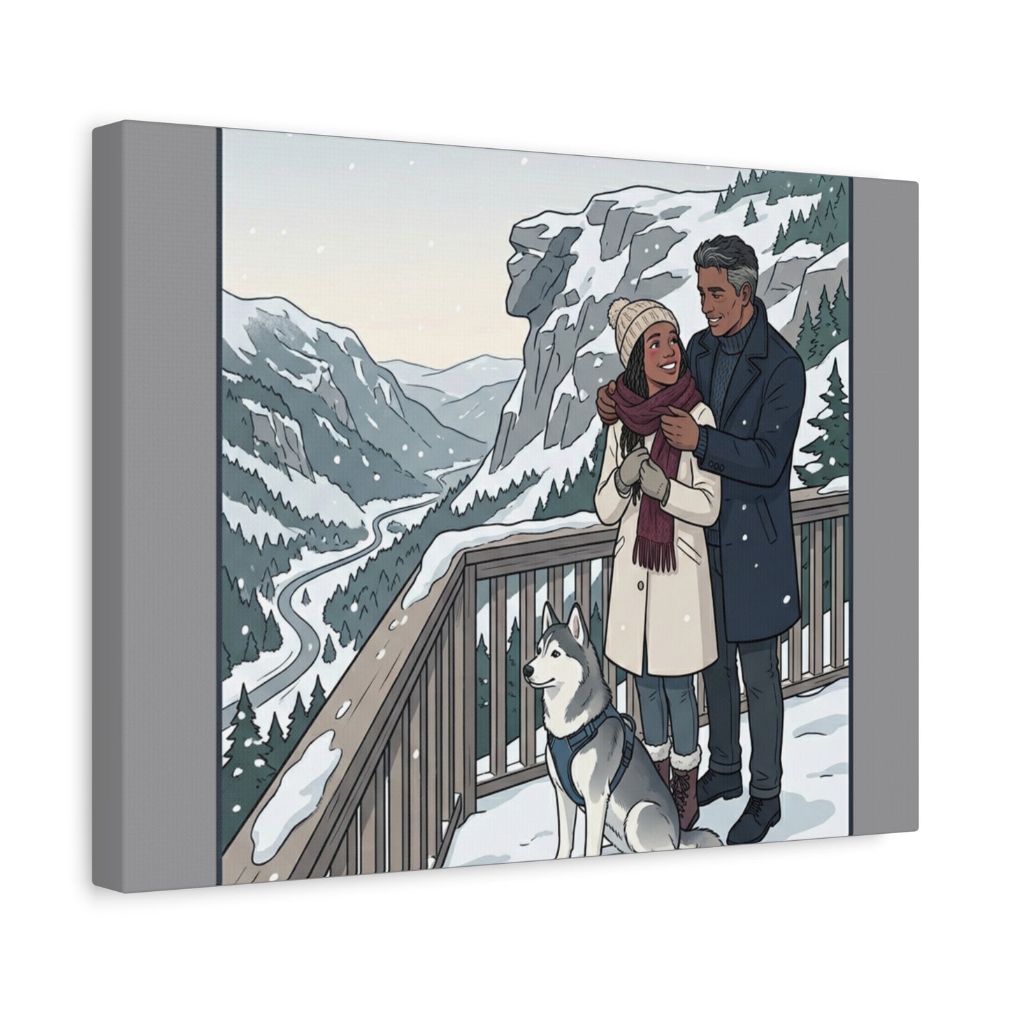 Franconia Notch Winter Couple Canvas Wall Art — Scenic New Hampshire Snowy Overlook Print