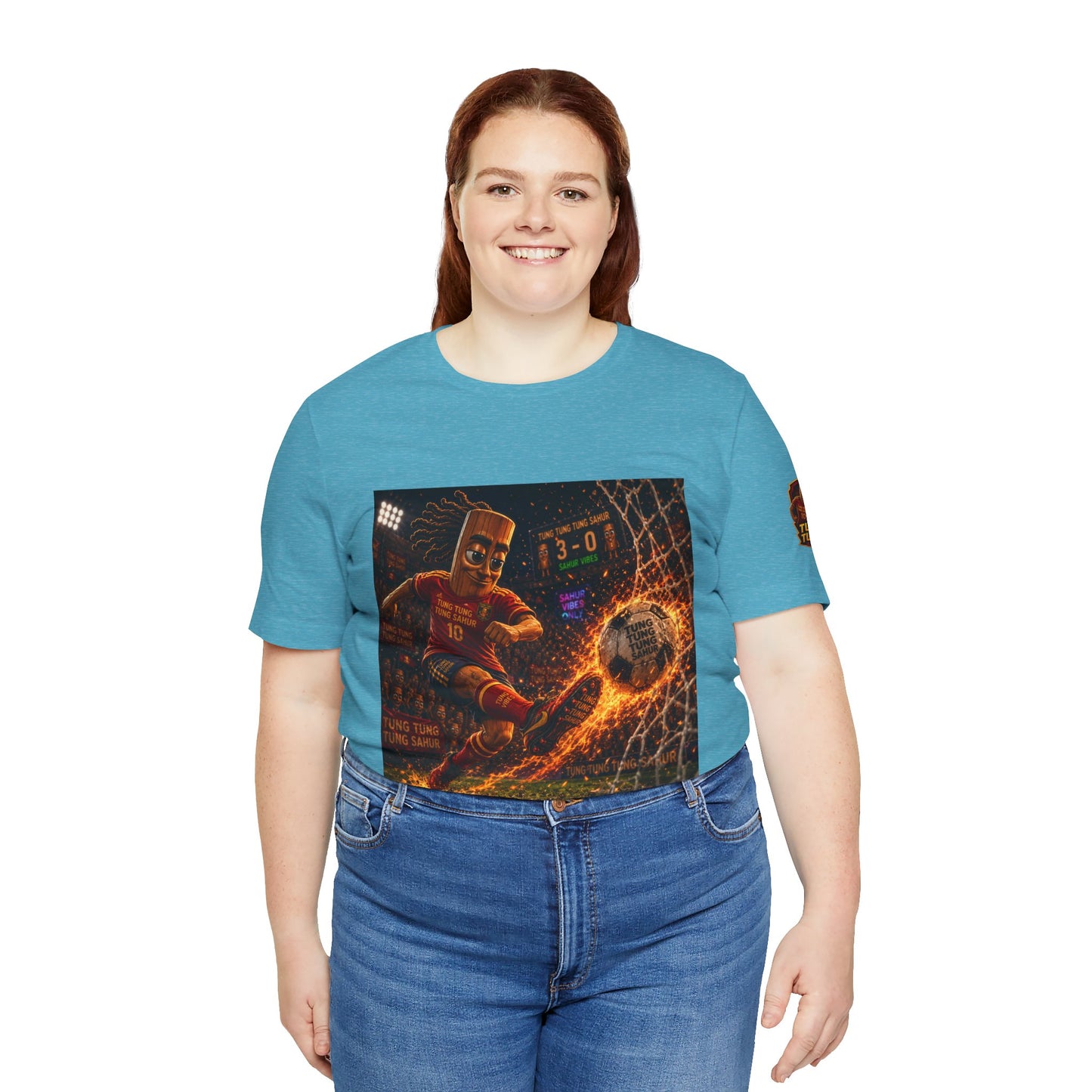 Tung Tung Tung Sahur Soccer Kick Firestorm Graphic Tee — ‘Goal’ Animated Kick Design