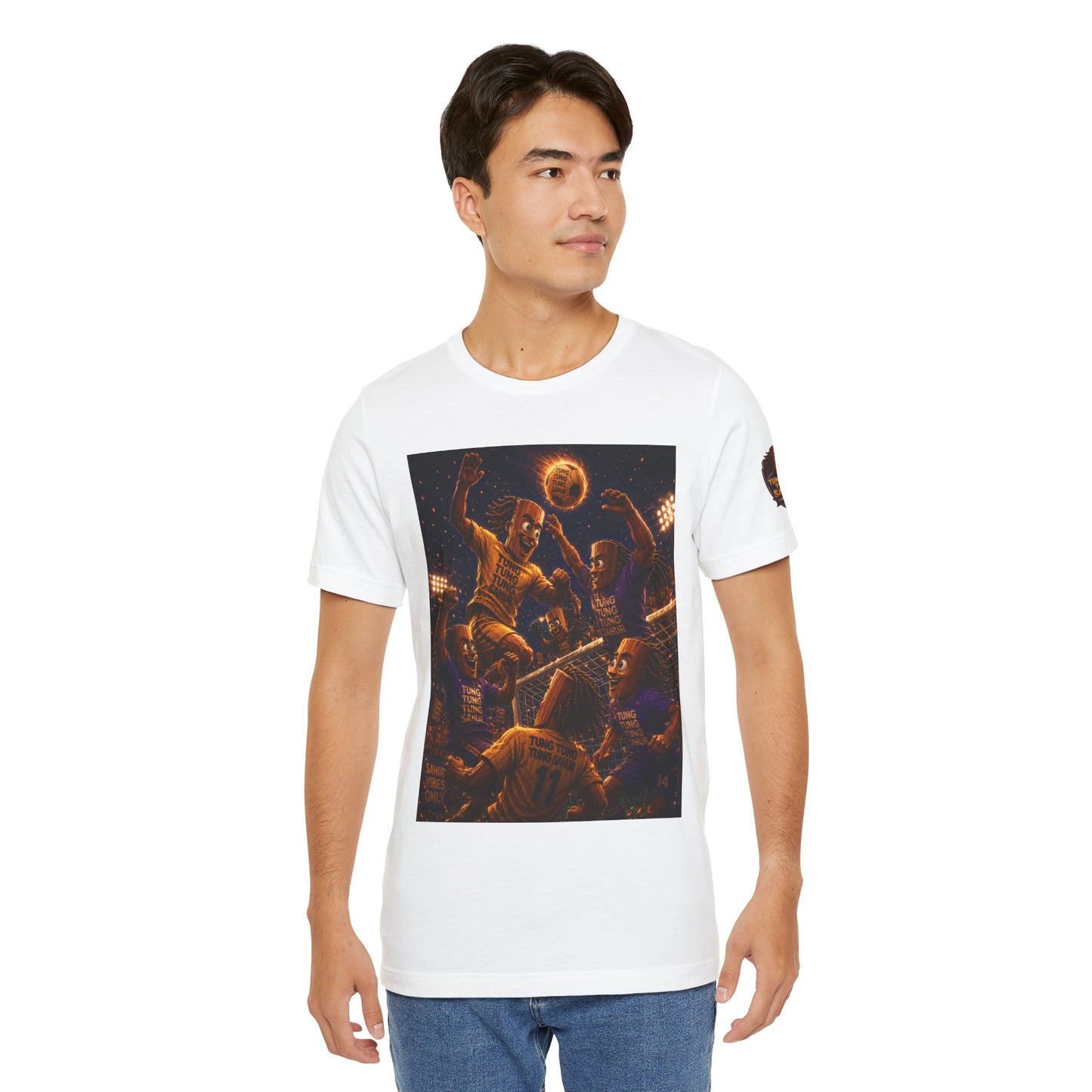 Tung Tung Tung Sahur Header Goal Soccer Action Graphic Tee — Team Court Night Design