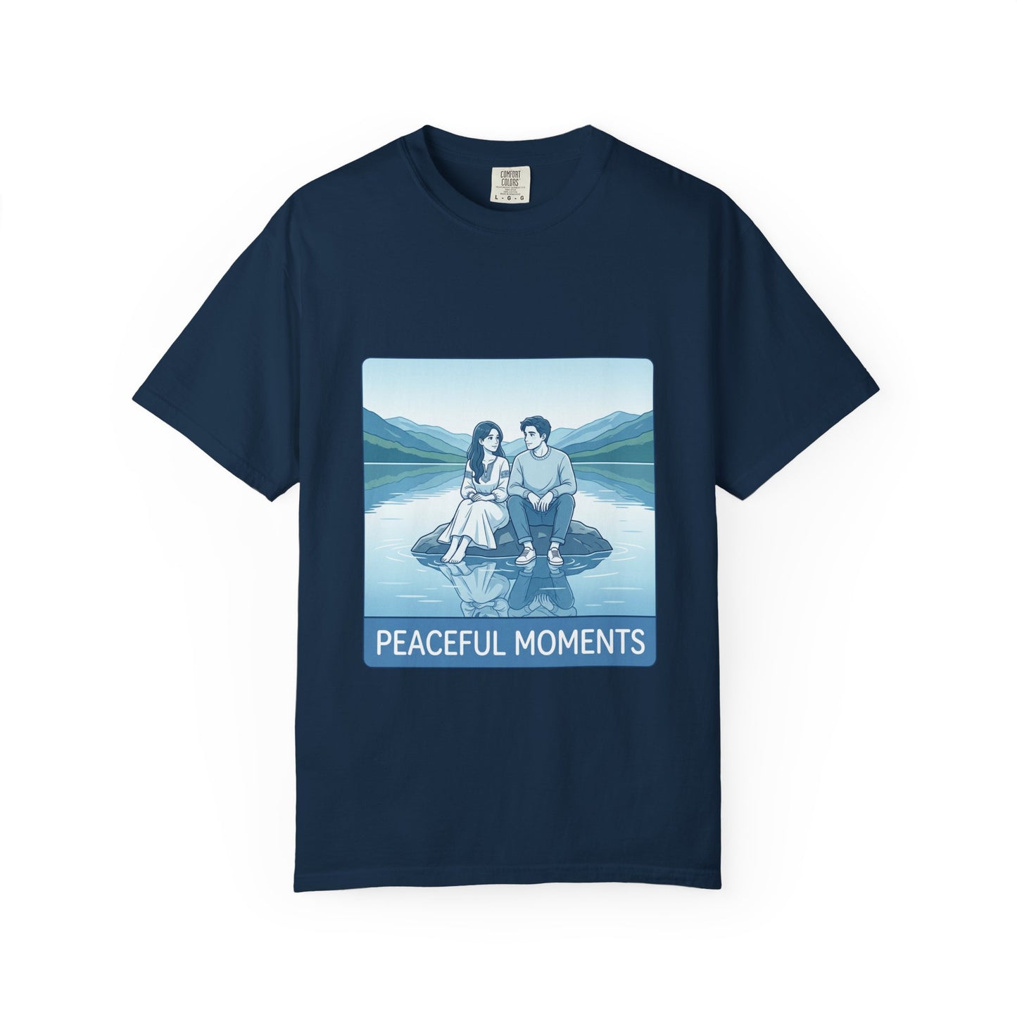 Peaceful Moments Tee — Couple Sitting by Lake Graphic T-Shirt