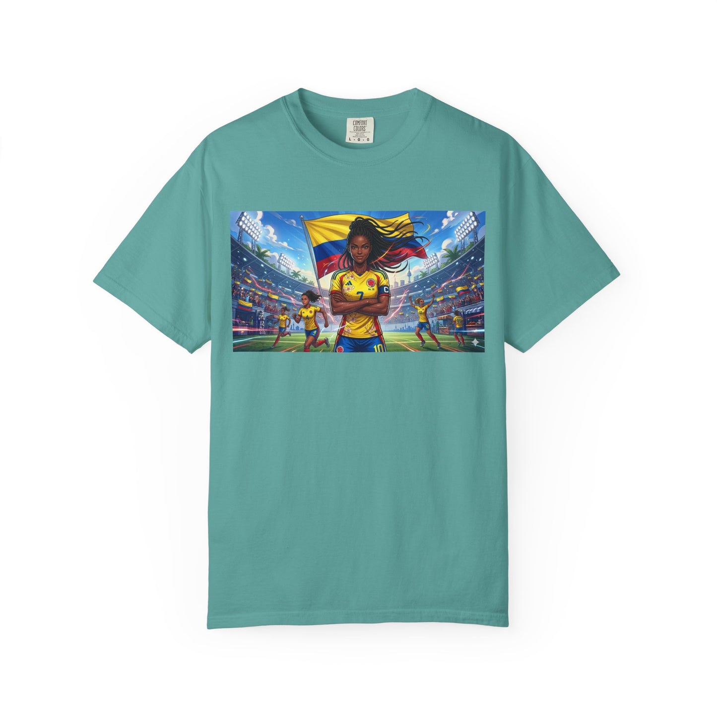 Soccer Champion Graphic T-Shirt — Woman Goalkeeper Stadium Art