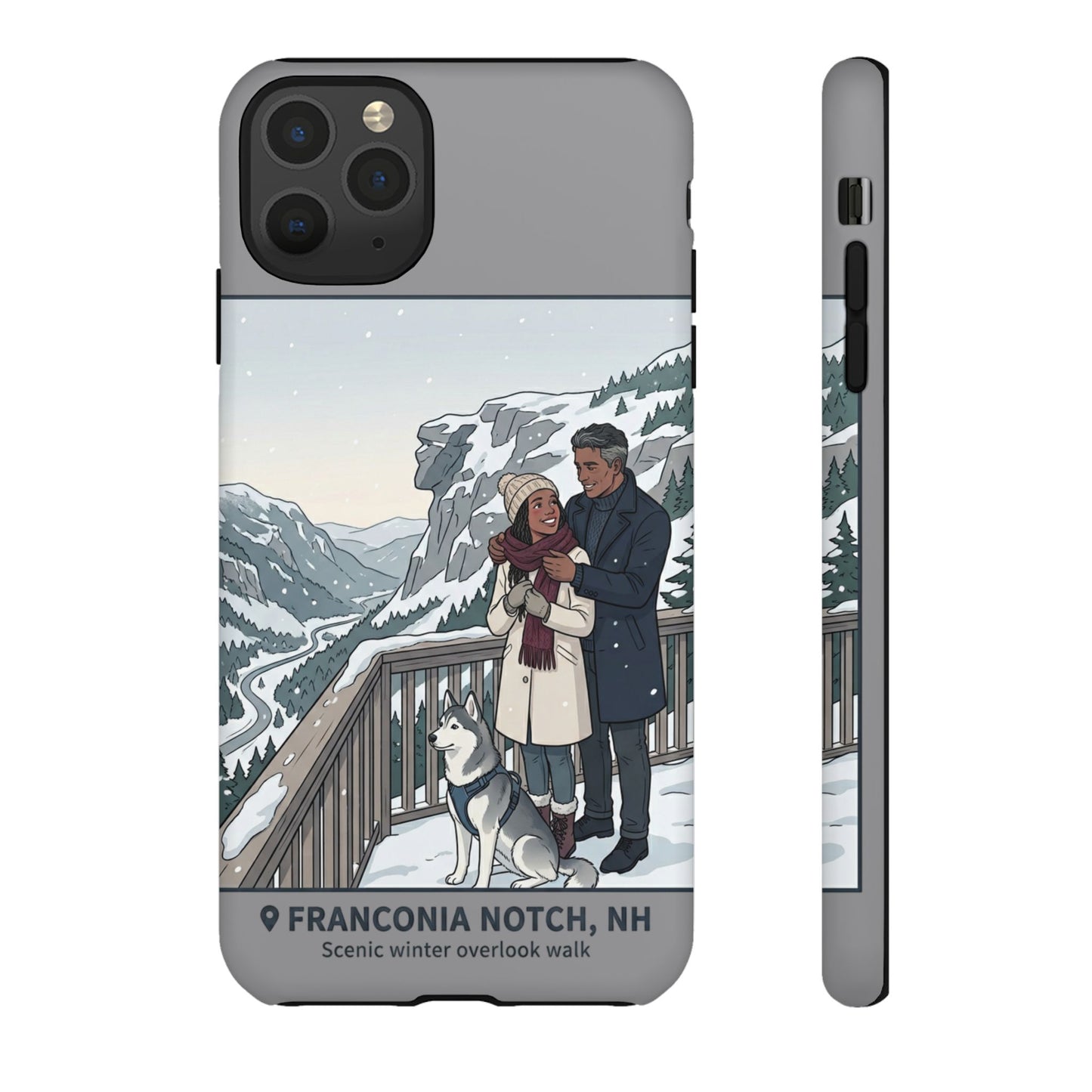 Winter Scenic Phone Case — Franconia Notch NH Couples & Husky Design