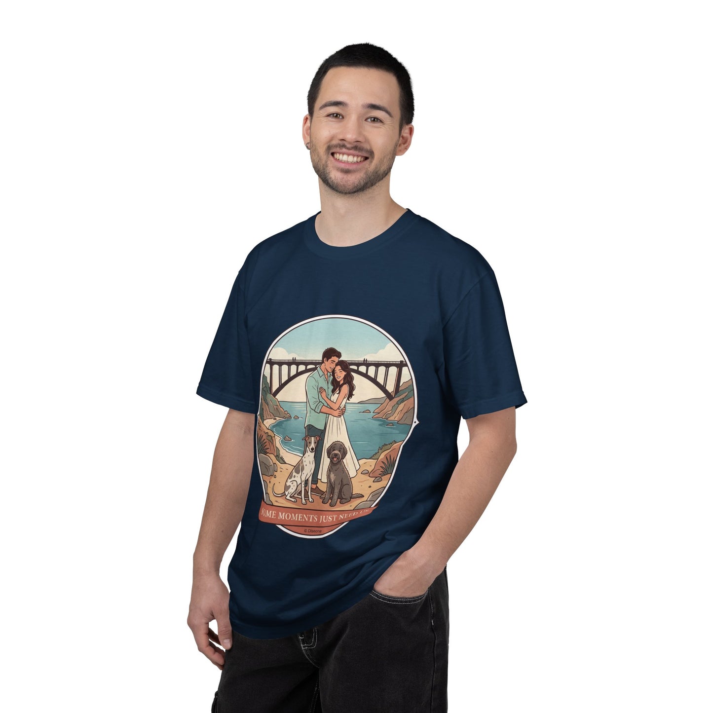 T-Shirt — Romantic Coastal Couples Tee “Some Moments Are Forever” with Dogs