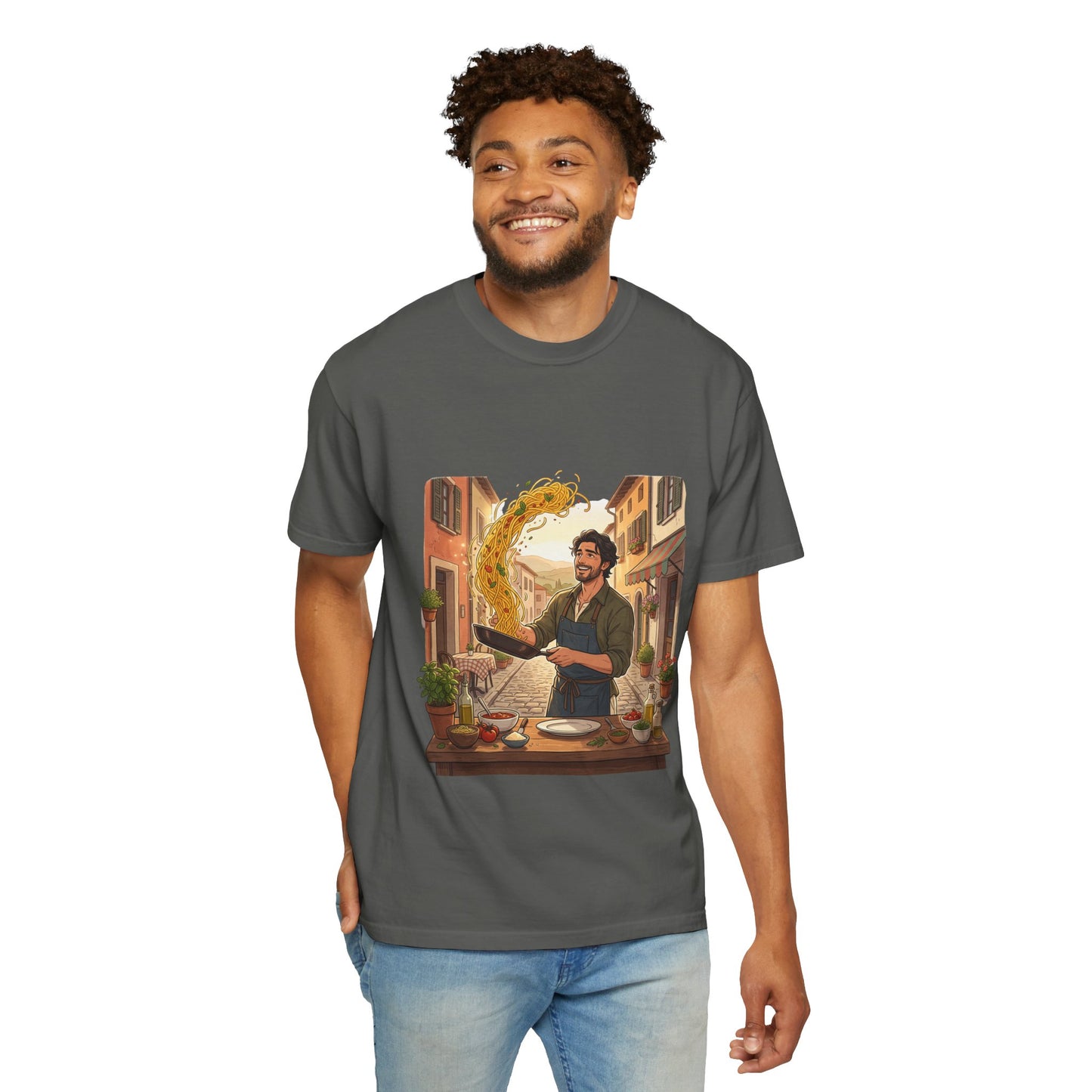 Italian Chef Pasta Toss T-Shirt — Vintage Street Kitchen Cooking Graphic Tee