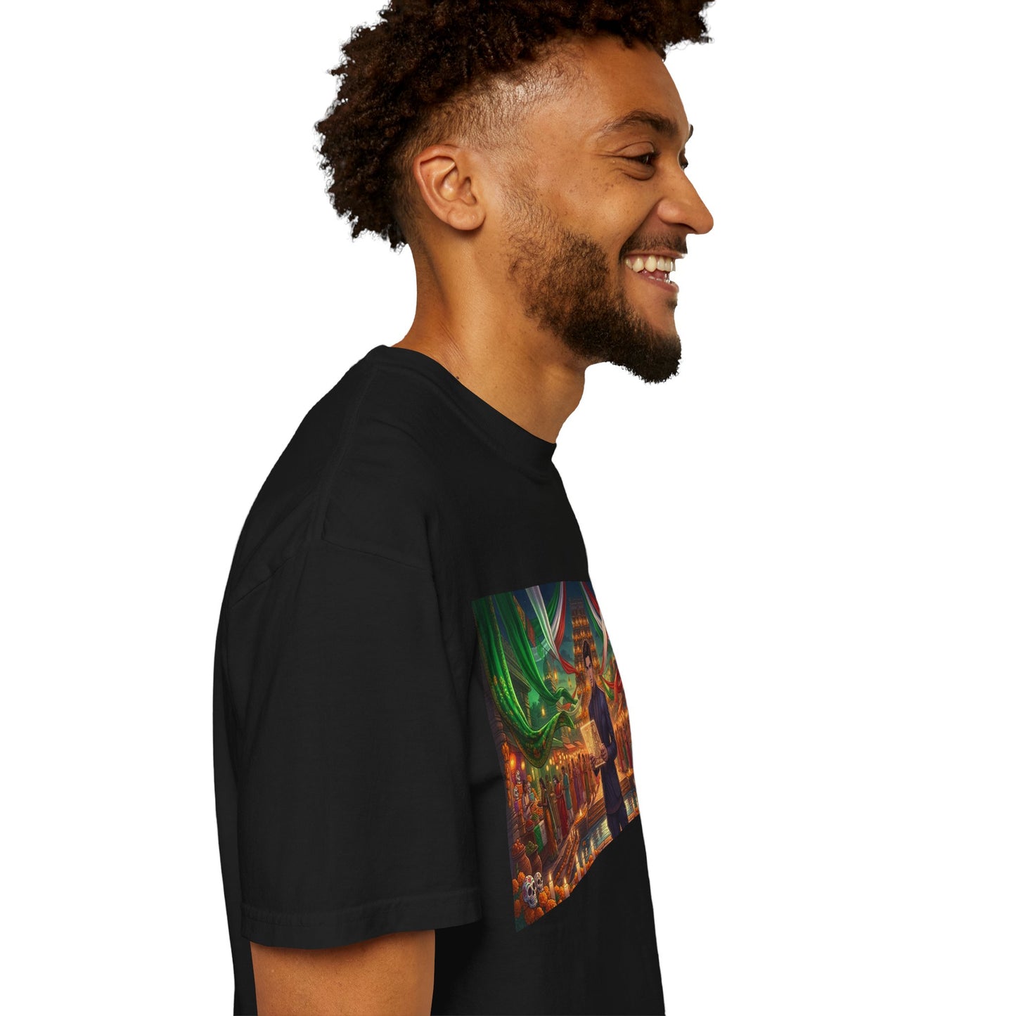 T-Shirt — Dragon Temple Night Scene Graphic Tee (Monk with Dragons)
