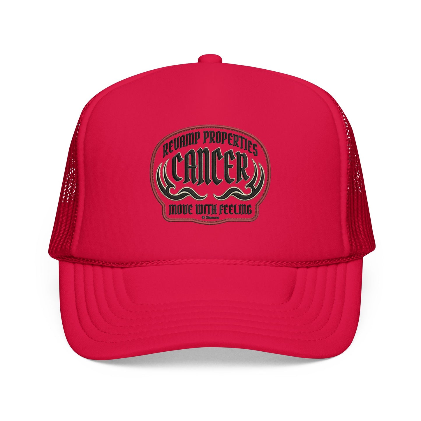 Cancer Zodiac Trucker Hat — Vintage Embroidered Skull & Crab Design