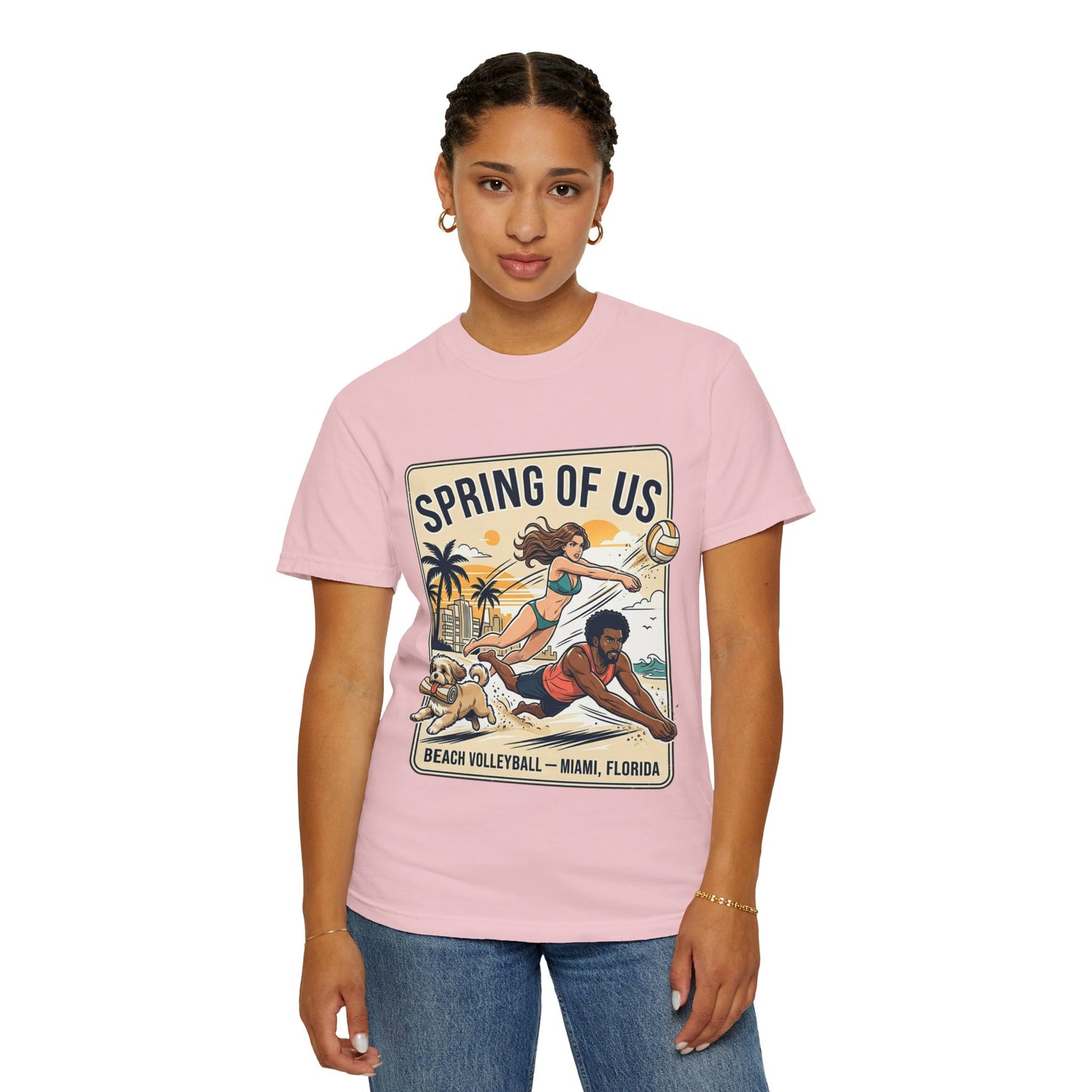 Spring of Us Beach Volleyball T-Shirt — Miami, Florida Retro Sun & Palm Tee