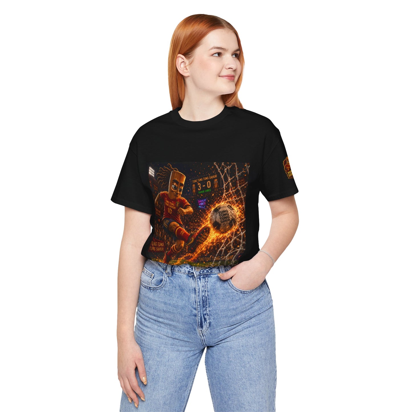 Tung Tung Tung Sahur Soccer Kick Firestorm Graphic Tee — ‘Goal’ Animated Kick Design