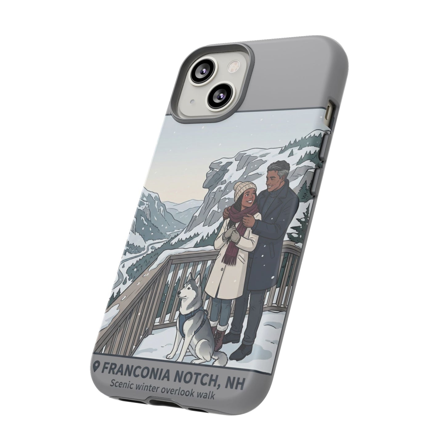 Winter Scenic Phone Case — Franconia Notch NH Couples & Husky Design