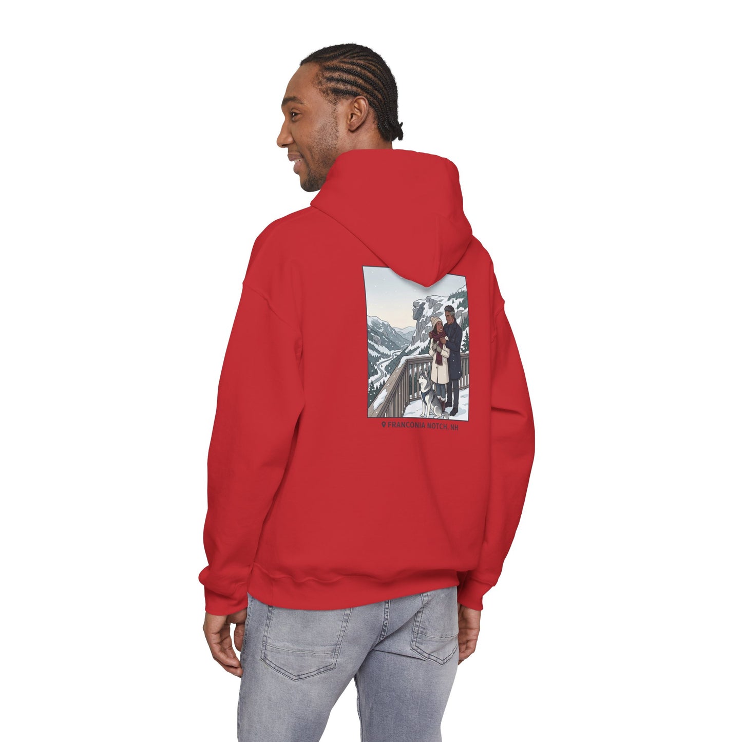 Winter Couple Photo Hoodie — Vintage Alps Travel Graphic Sweatshirt