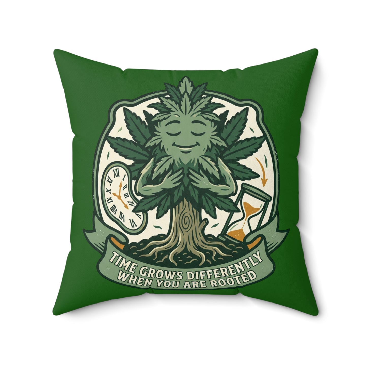 Rooted Tree Meditation Pillow — "Time Grows Differently When You Are Rooted" Decorative Throw Pillow