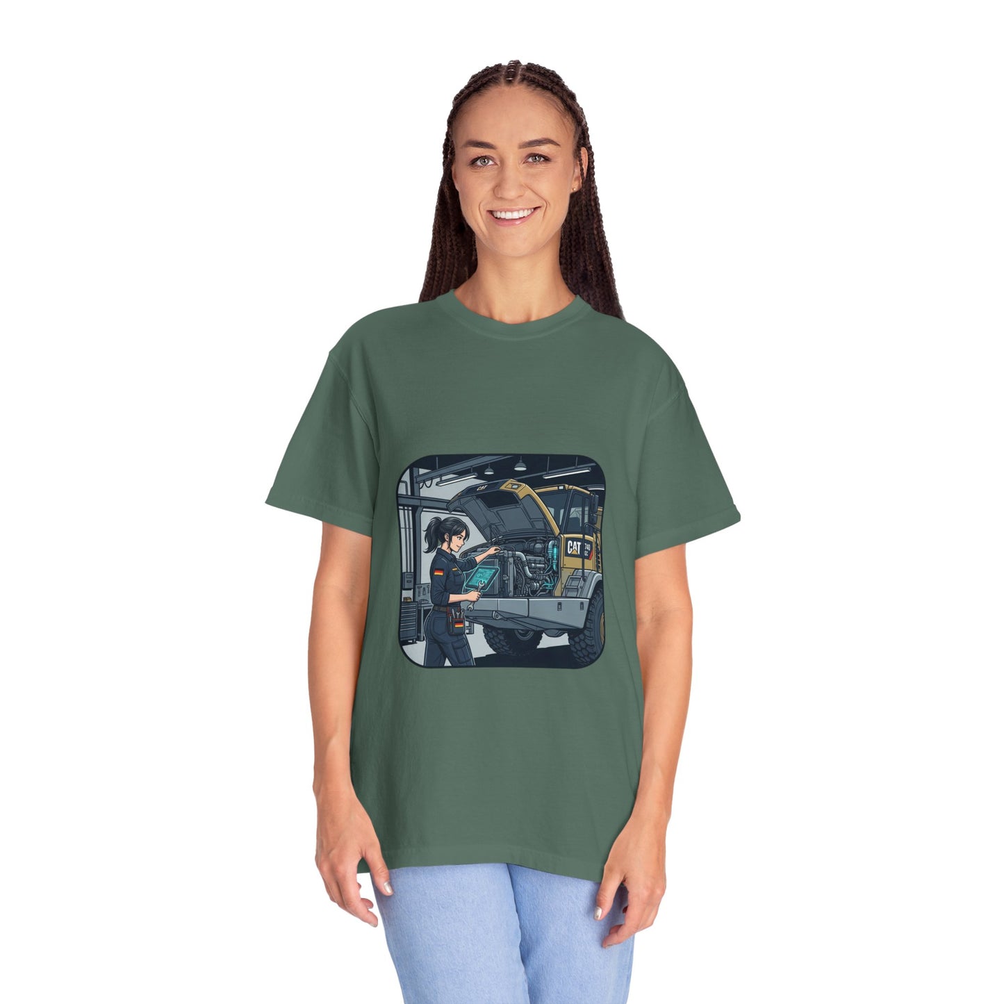 Mechanic Garage Scene T-Shirt — Vintage Truck Repair Illustration