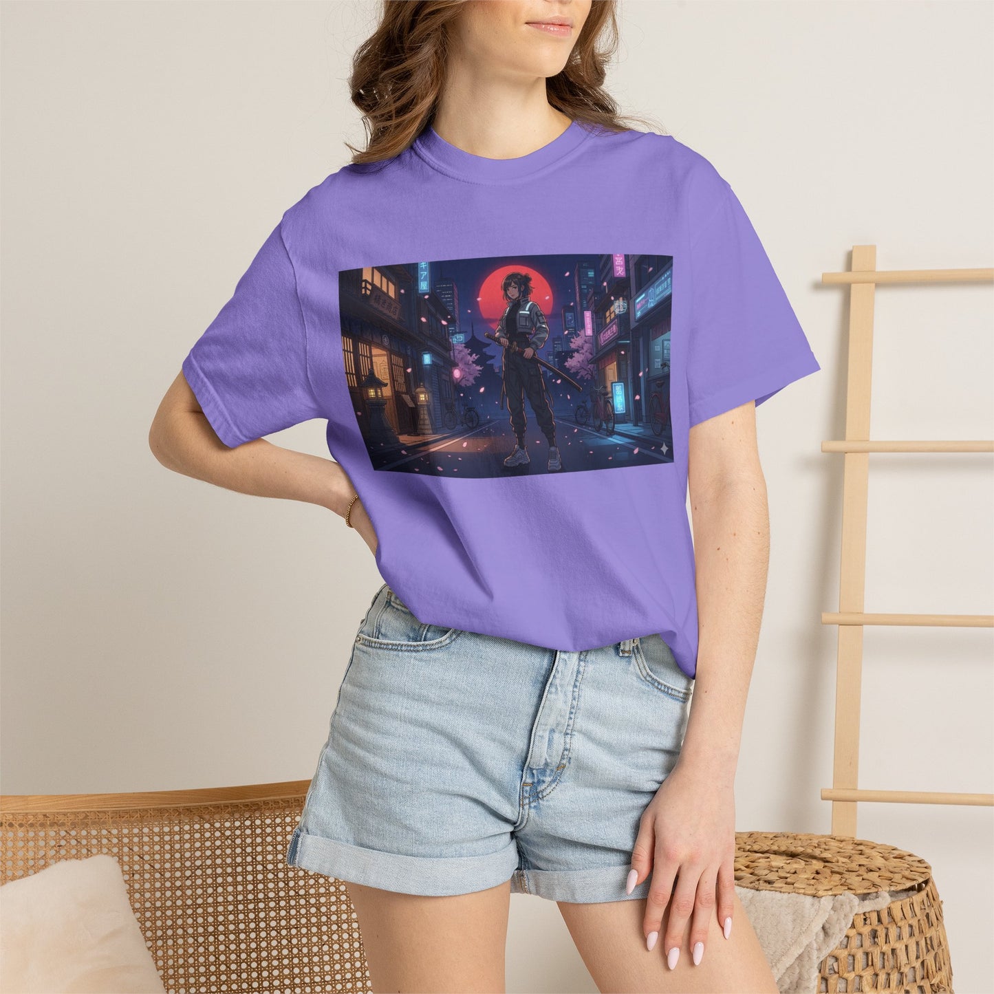 Cyberpunk Samurai T-Shirt — Neon Night Street Art Tee
