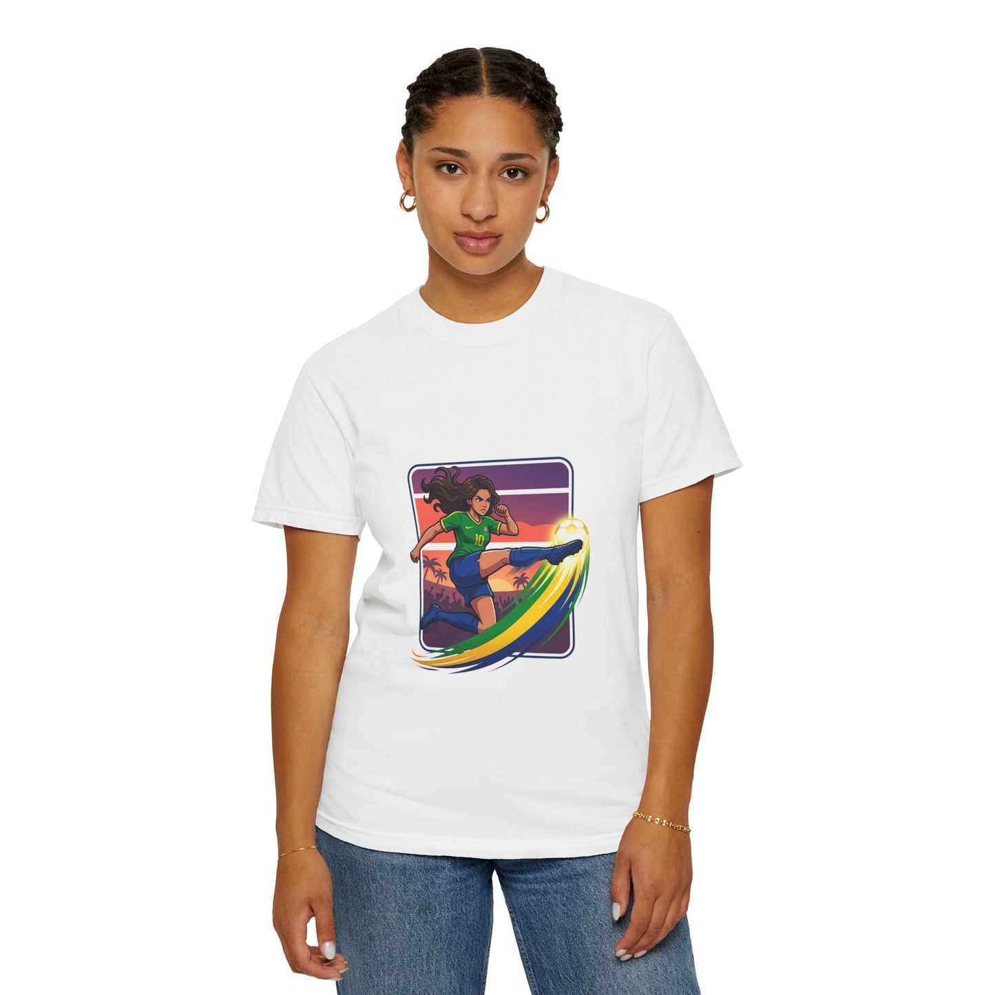 Surfing Sunset T-Shirt — Girl Surfer Rainbow Wave Graphic Tee