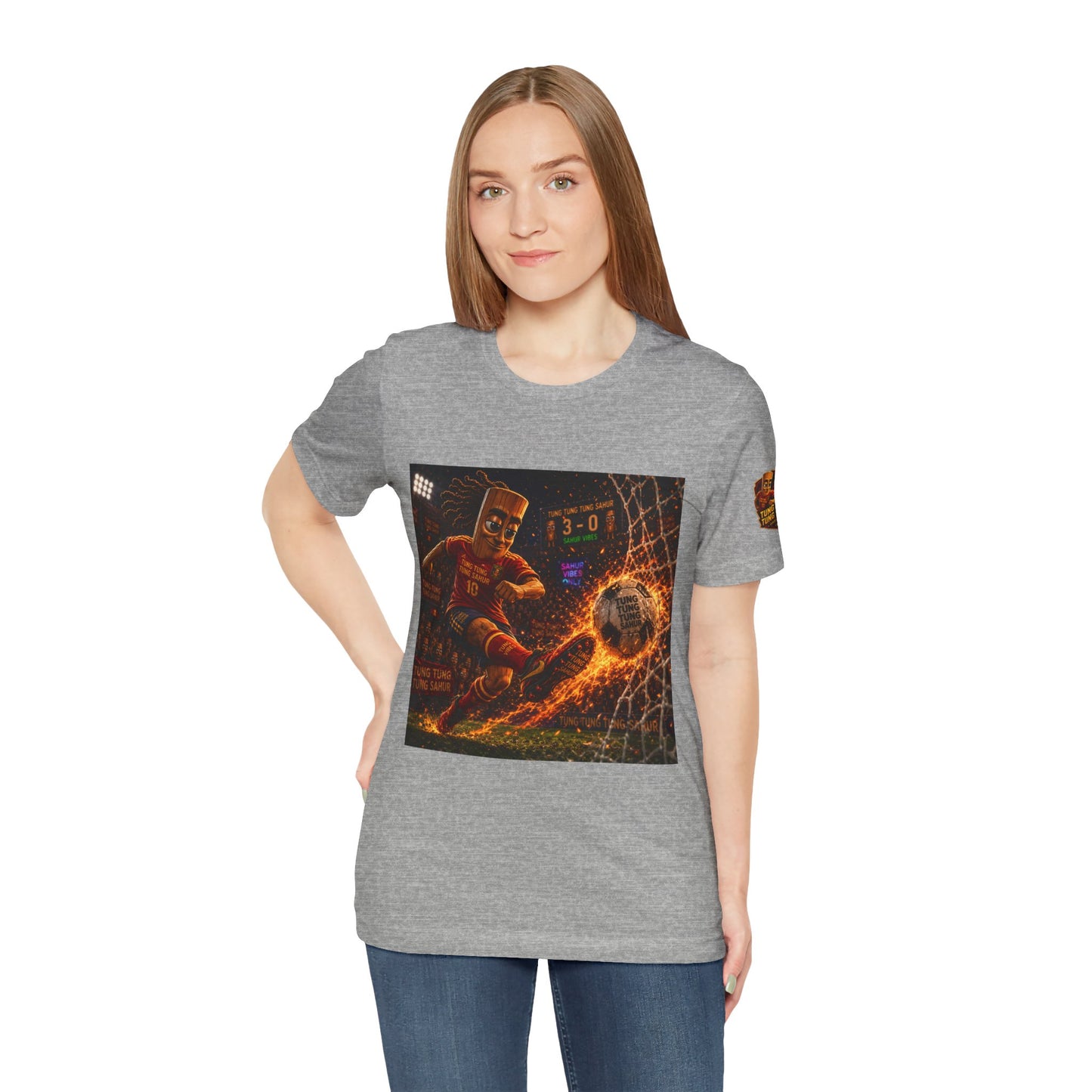 Tung Tung Tung Sahur Soccer Kick Firestorm Graphic Tee — ‘Goal’ Animated Kick Design