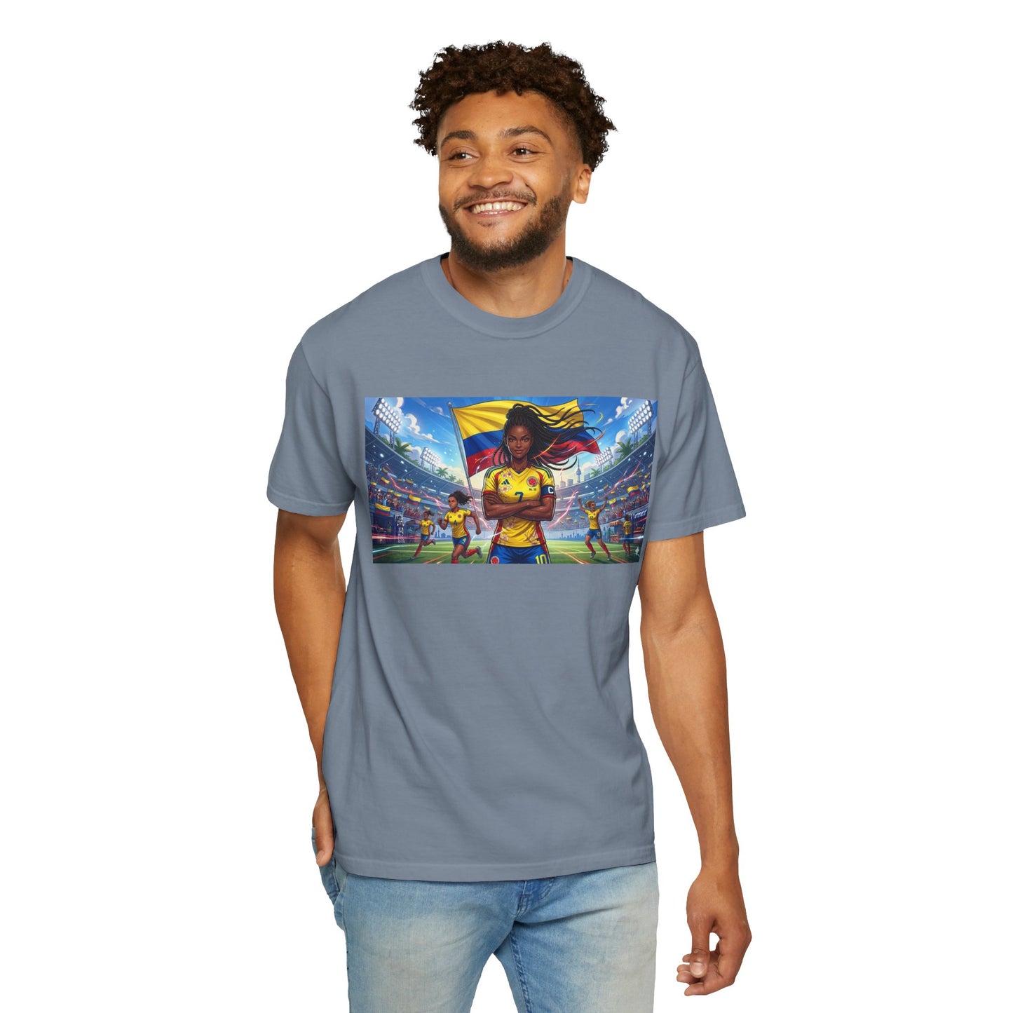 Soccer Champion Graphic T-Shirt — Woman Goalkeeper Stadium Art