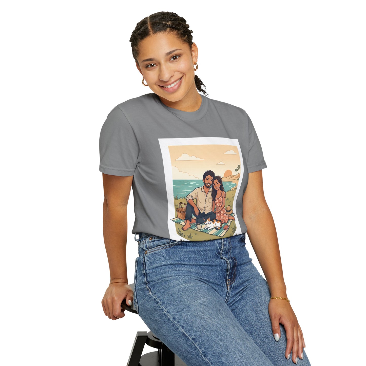 Beach Picnic Couple T‑Shirt — “The best days aren’t planned.” Relaxed Vacation Tee