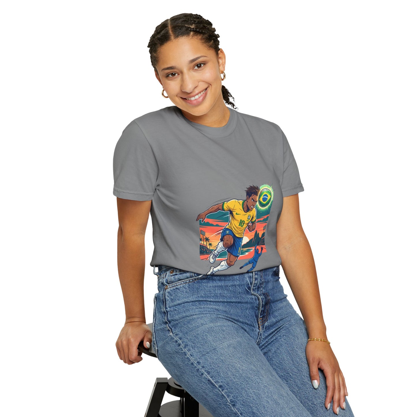 Brazil Soccer Player Graphic T-Shirt — Retro Sunset Football Tee