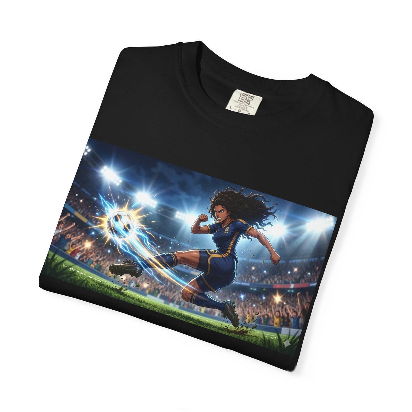 Soccer Kick Graphic T-Shirt — Energetic Stadium Football Design