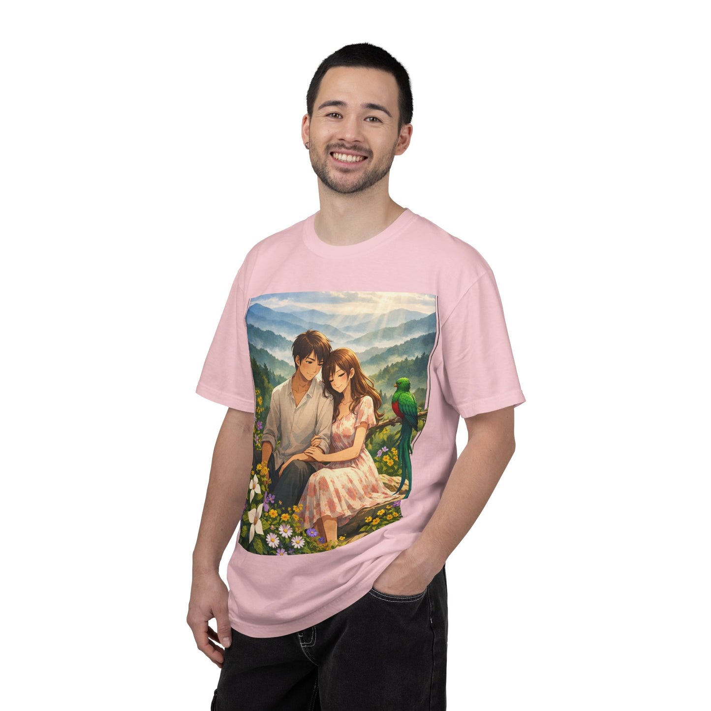Romantic Anime Couple T-Shirt — Sunset Meadow Illustration