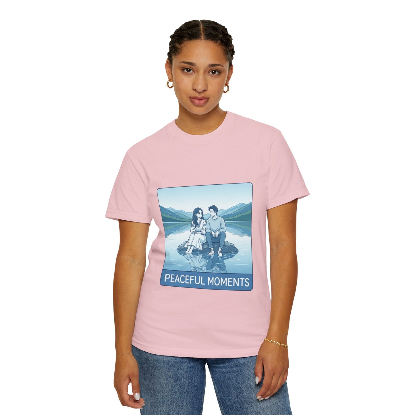 Peaceful Moments Tee — Couple Sitting by Lake Graphic T-Shirt