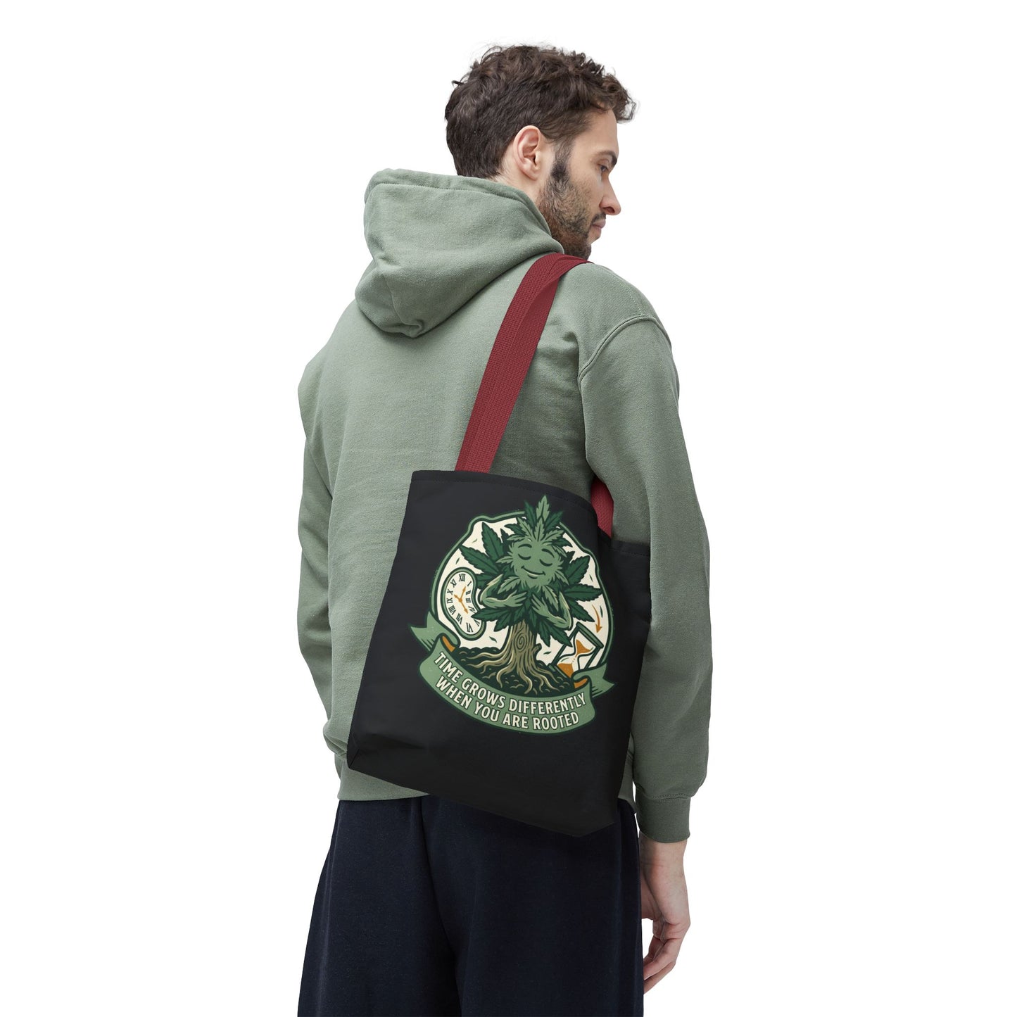 Rooted Tree Spirit Tote Bag — “Time Grows Different When You Are Rooted” Eco Tote