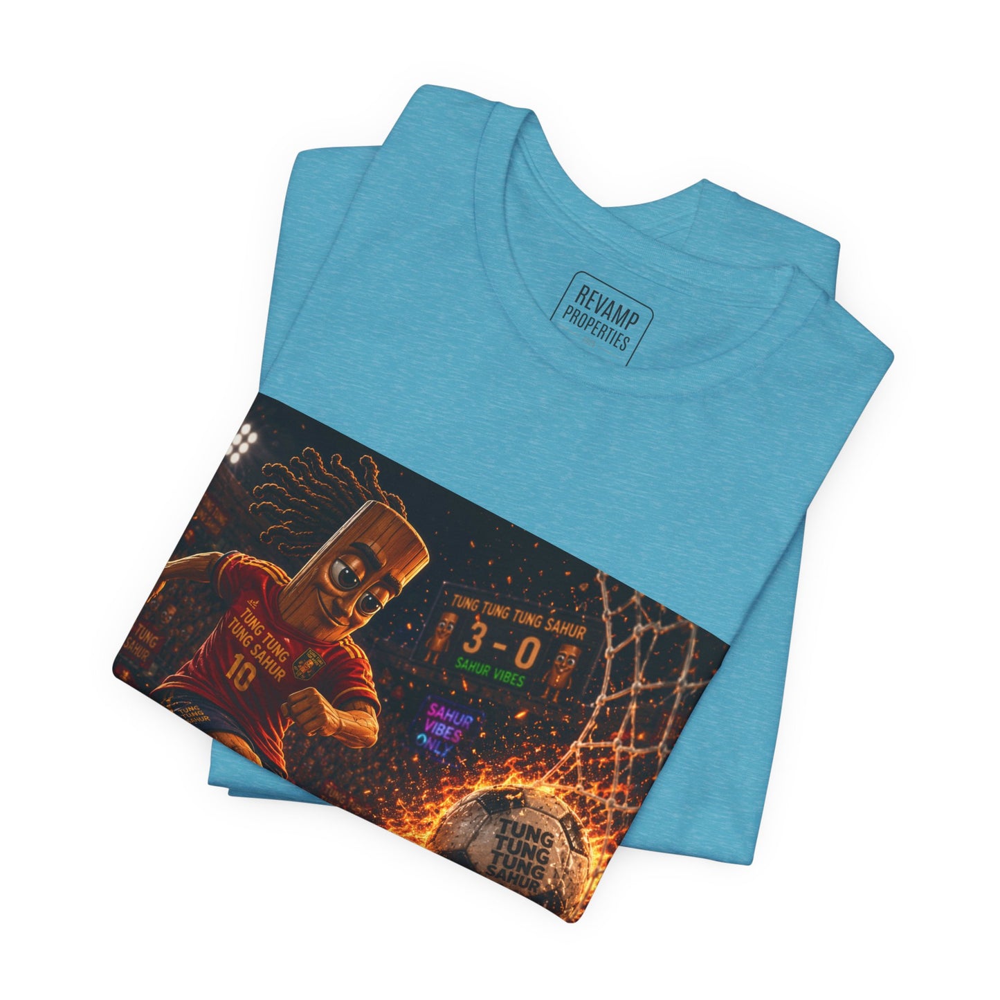 Tung Tung Tung Sahur Soccer Kick Firestorm Graphic Tee — ‘Goal’ Animated Kick Design