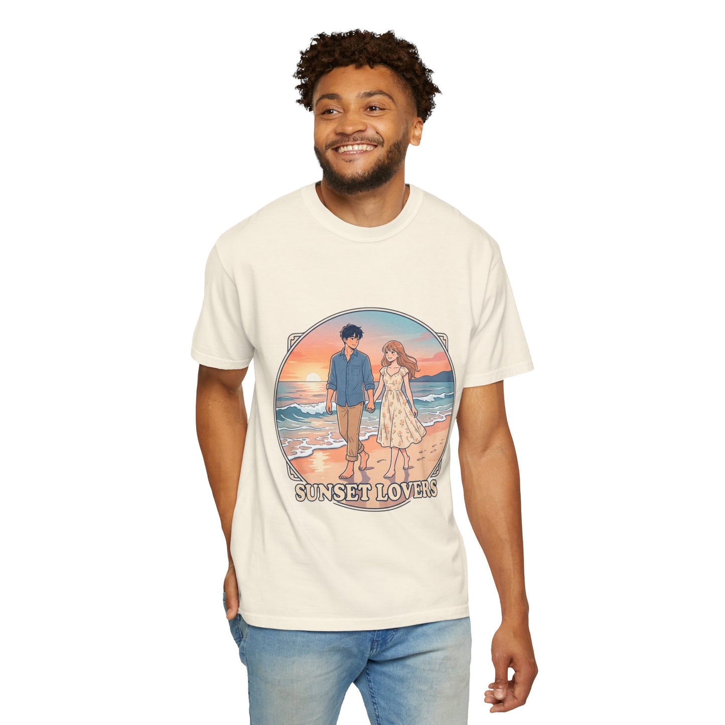 Sunset Lovers Beach T-Shirt — Romantic Couple Graphic Tee