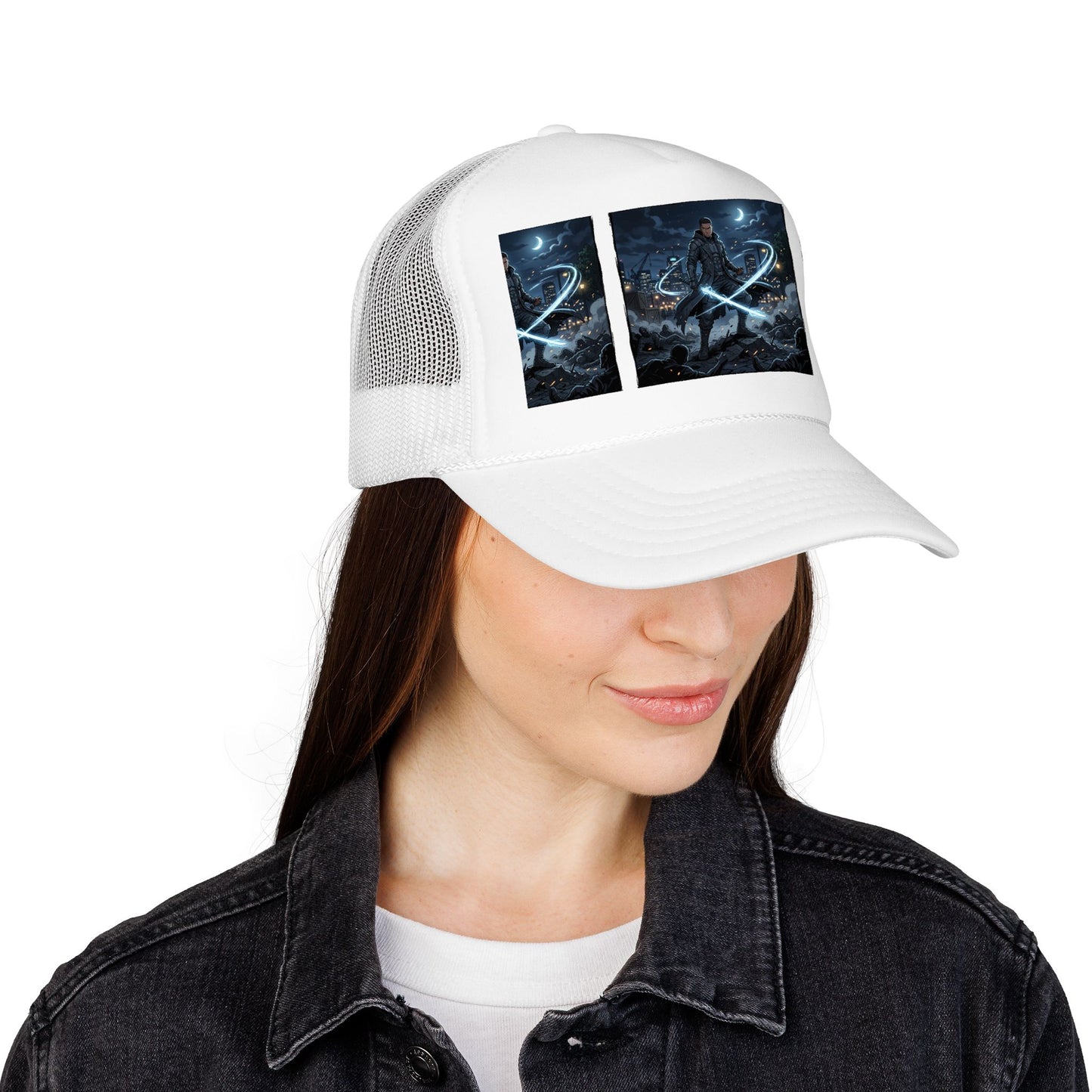 Trucker Hat — Neon Samurai Triptych Foam Trucker Cap